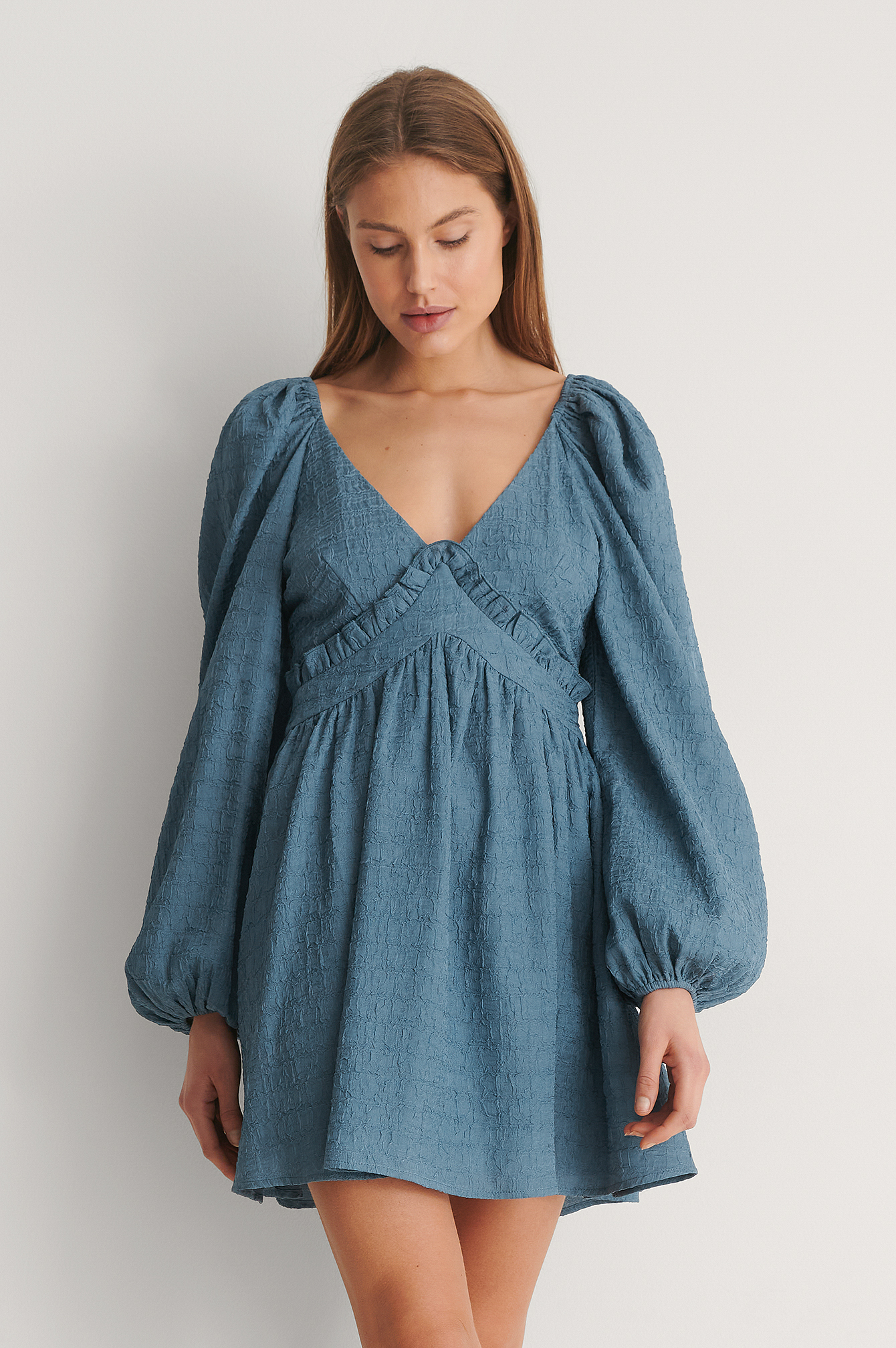 Puff Sleeve Detail Dress Blue | na-kdlounge.com