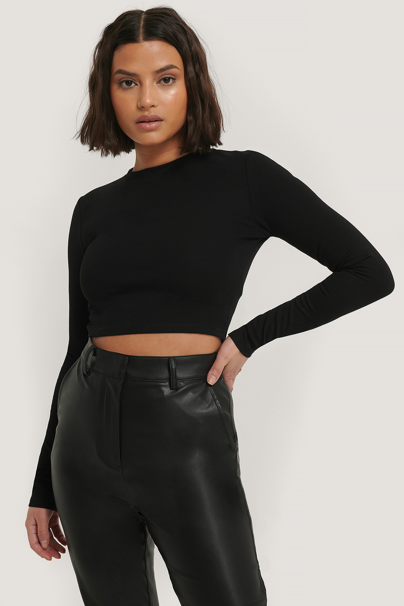 Long Sleeve Jersey Top Black | na-kdlounge.com