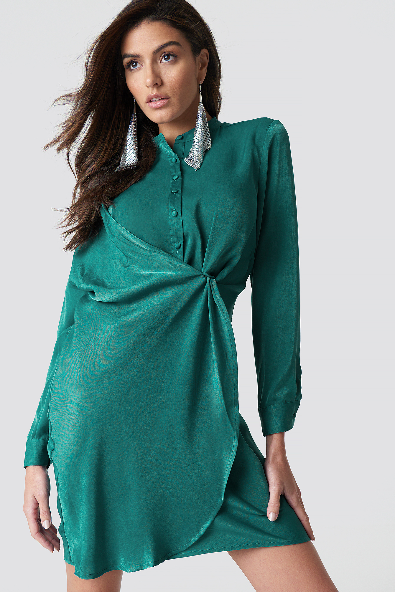 ruched shirt dress green