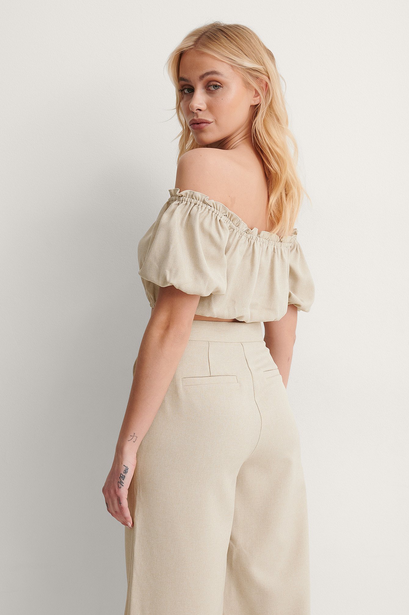 beige off the shoulder top