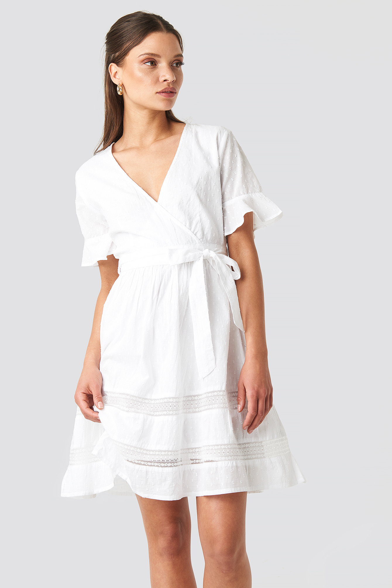 Lace Insert Cotton Mini Dress White | na-kdlounge.com