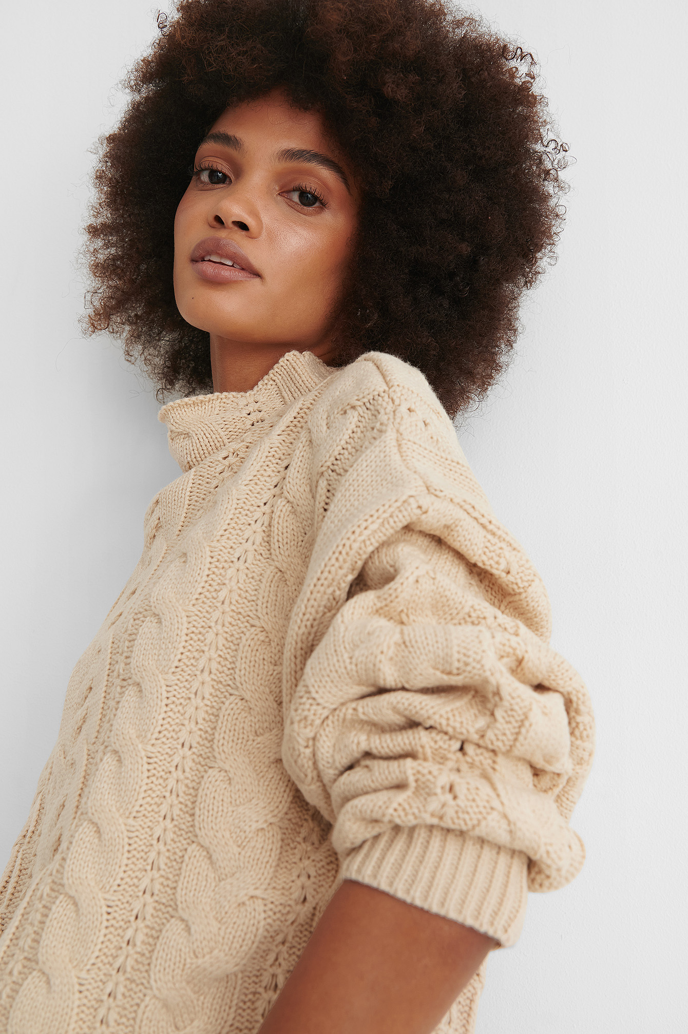 All Over Cable Knitted Sweater Beige