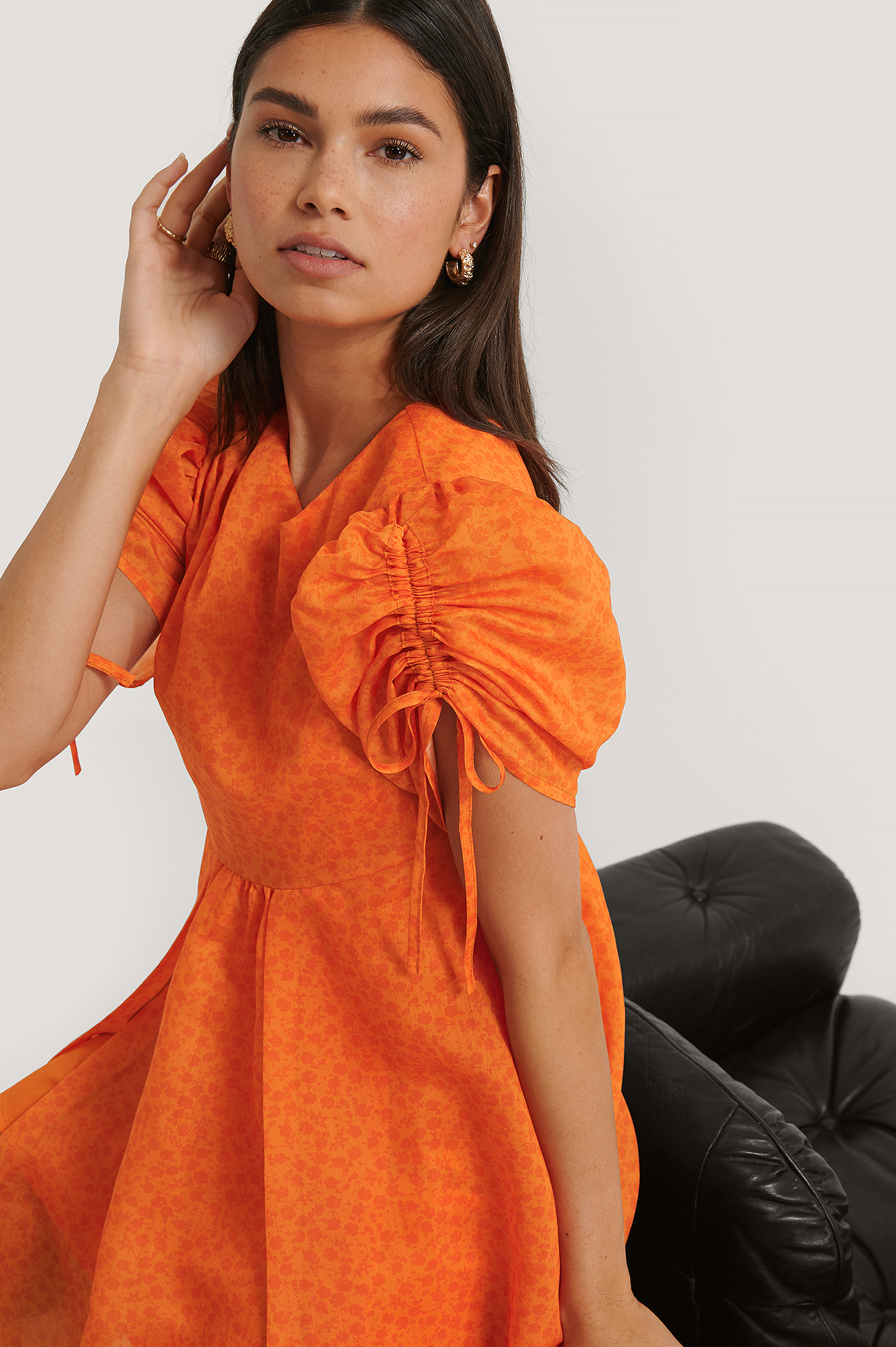 orange flowy dress