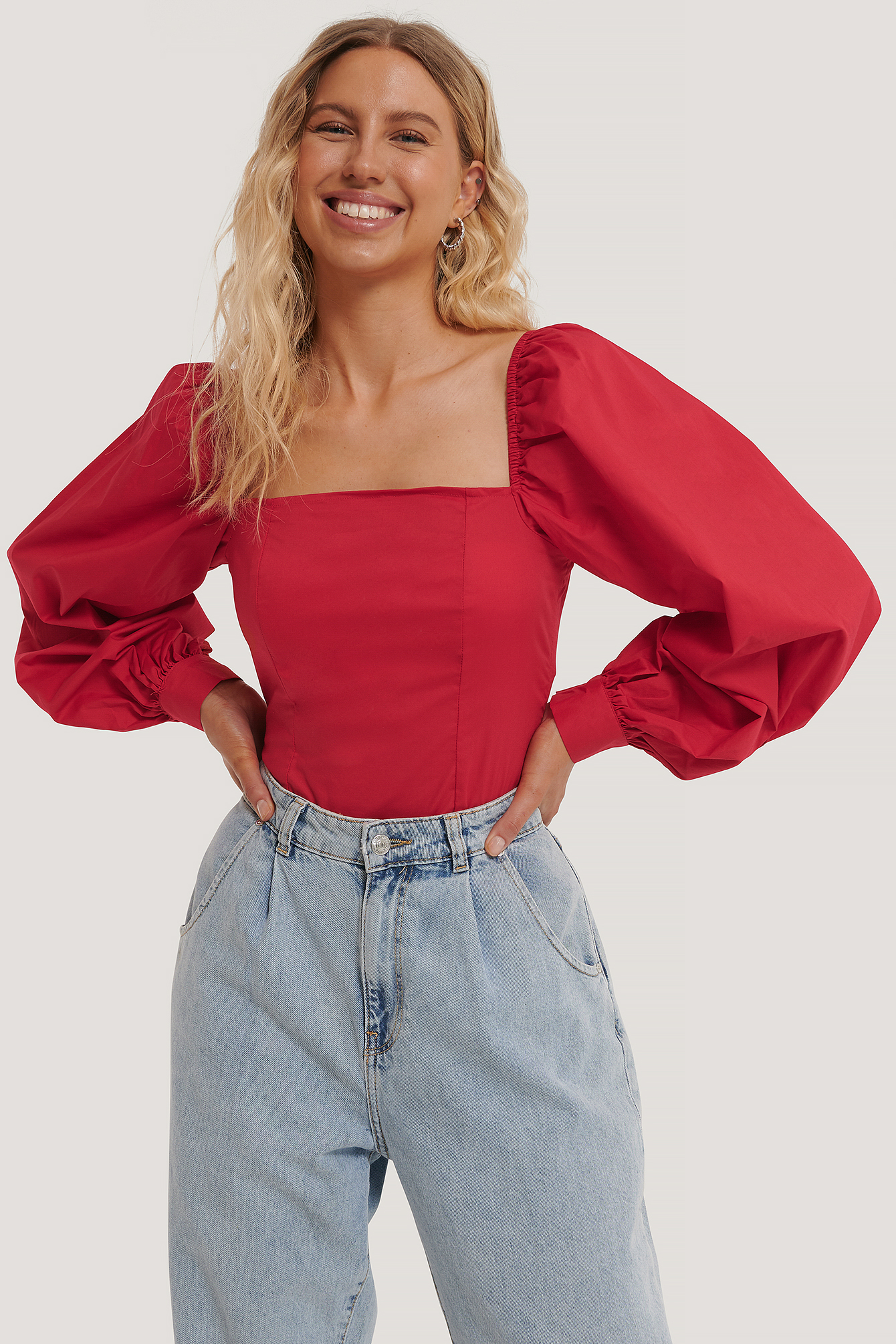 Balloon Sleeve Blouse Red | na-kdlounge.com