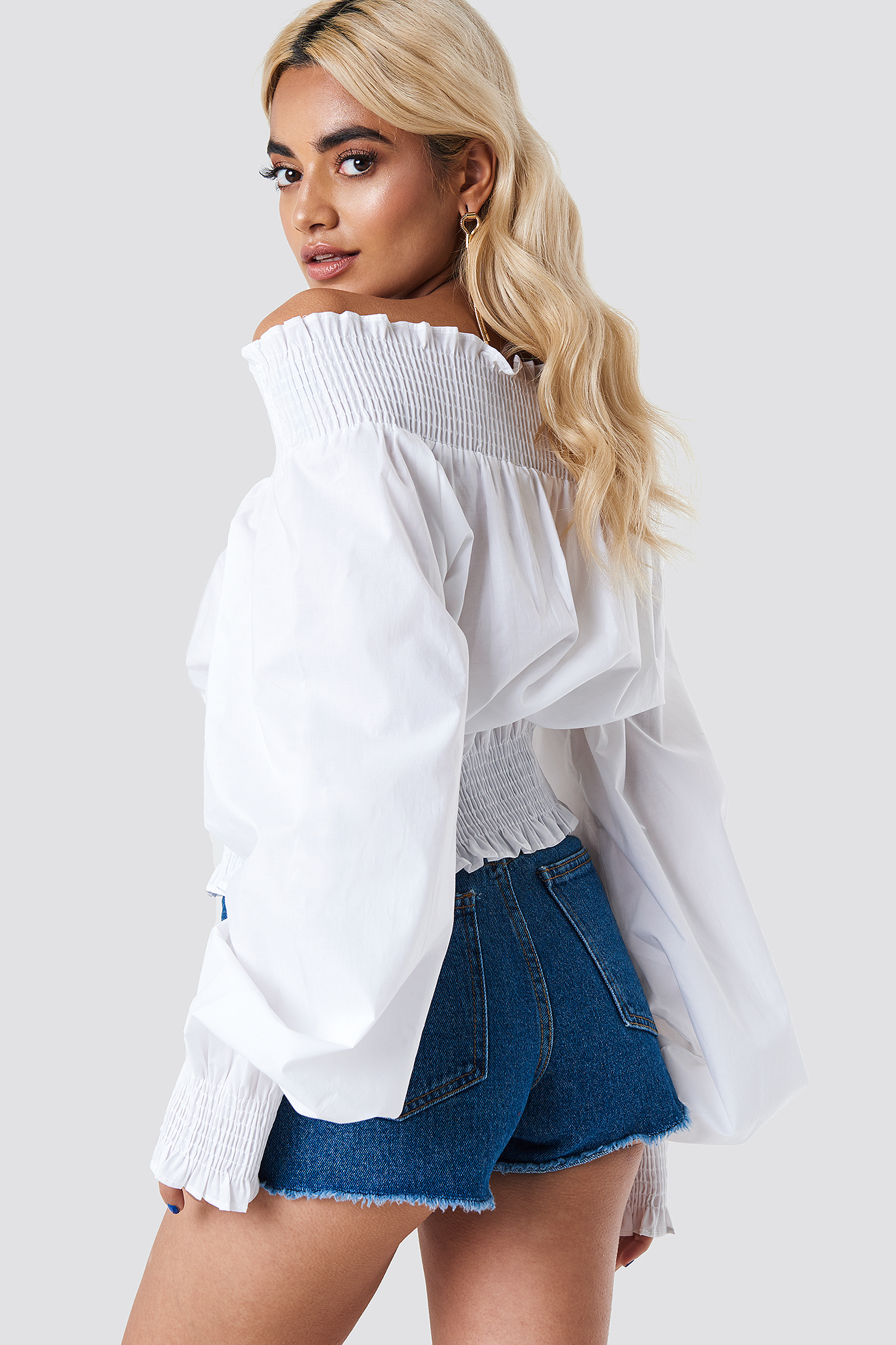 Balloon Sleeve Off Shoulder Blouse White | na-kdlounge.com