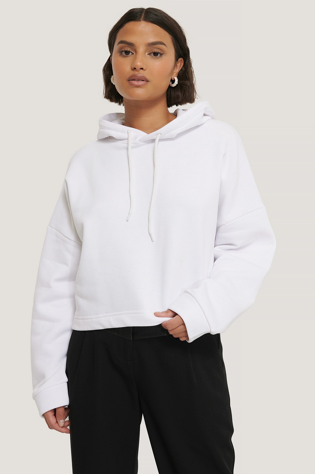 Organic Basic Cropped Hoodie White | na-kdlounge.com