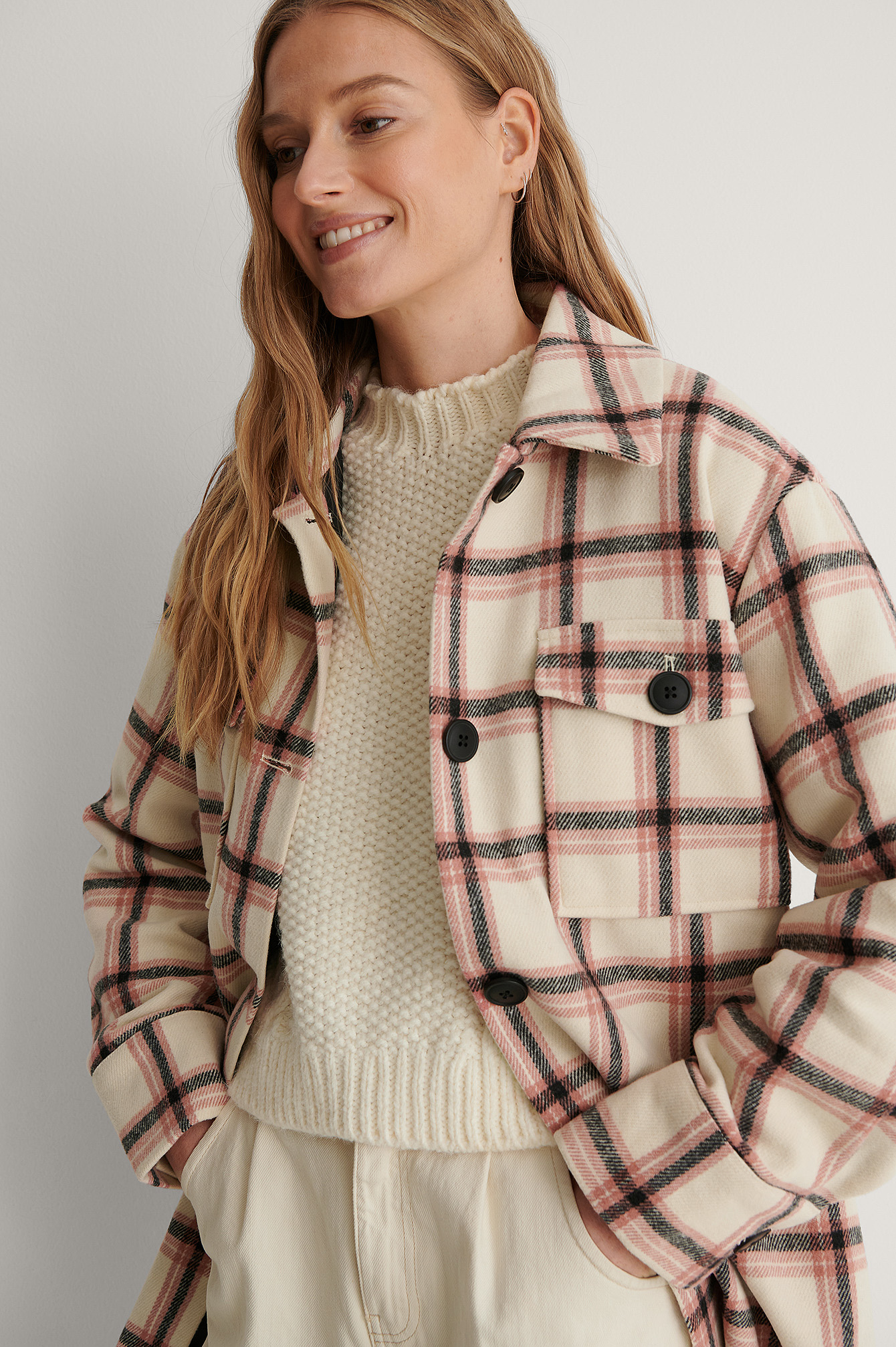 pink checked jacket