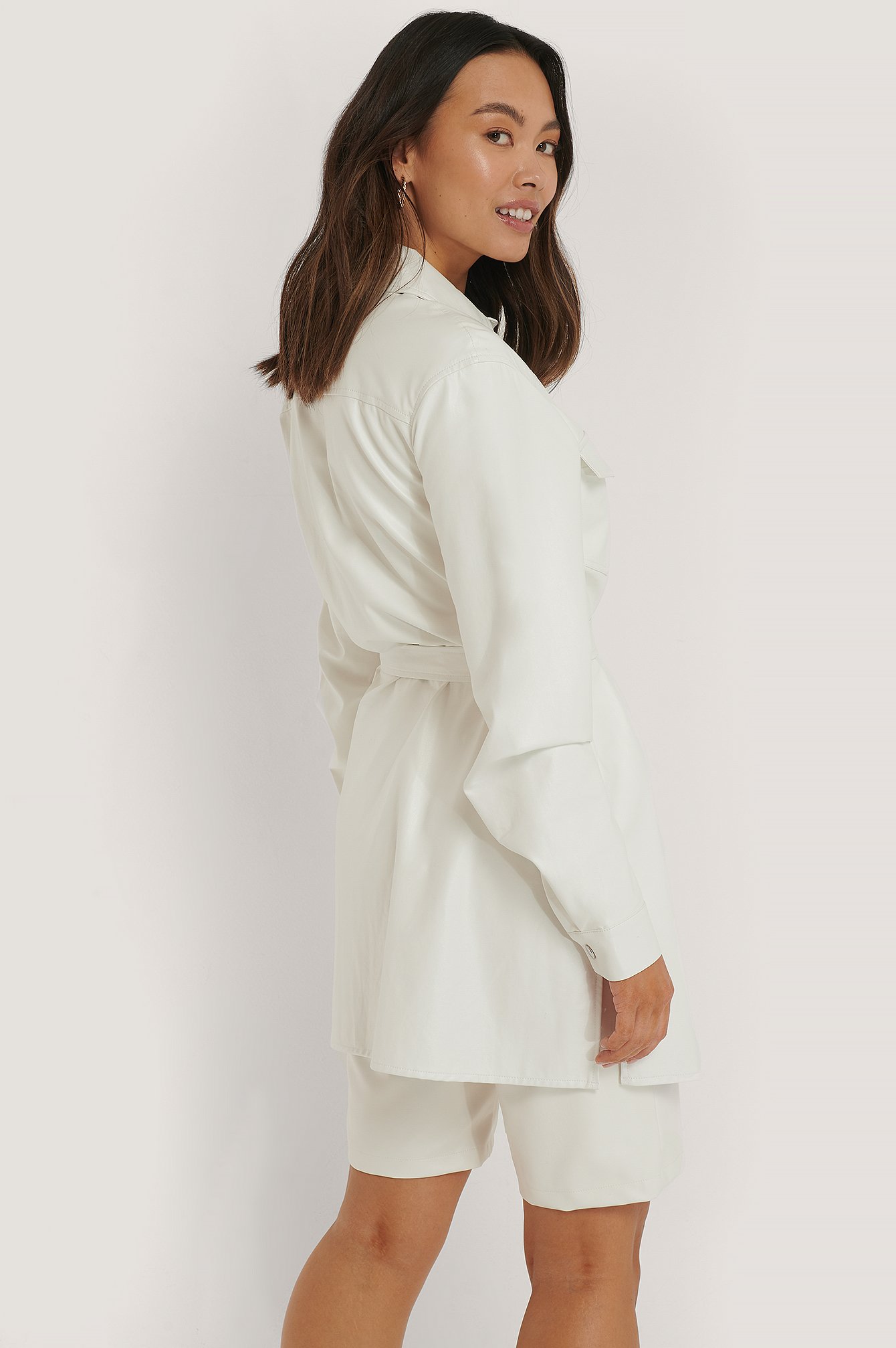 pu belted shirt dress