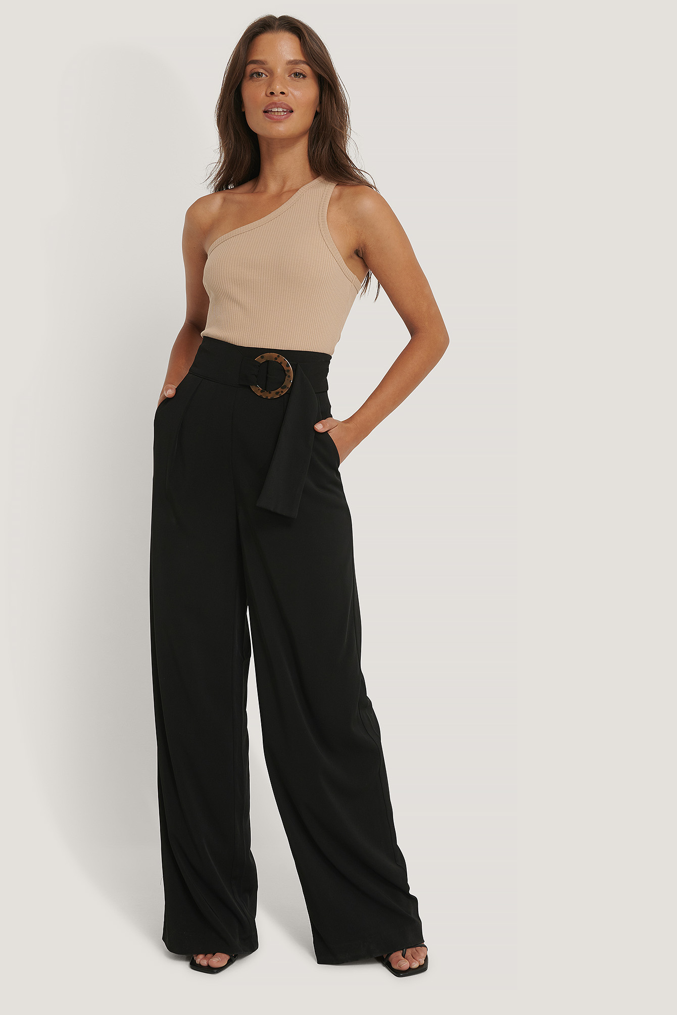 black belted wide leg trousers