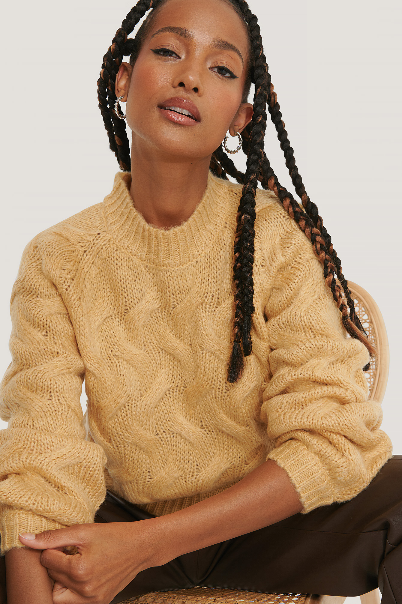 Big Cable Knitted Sweater Yellow