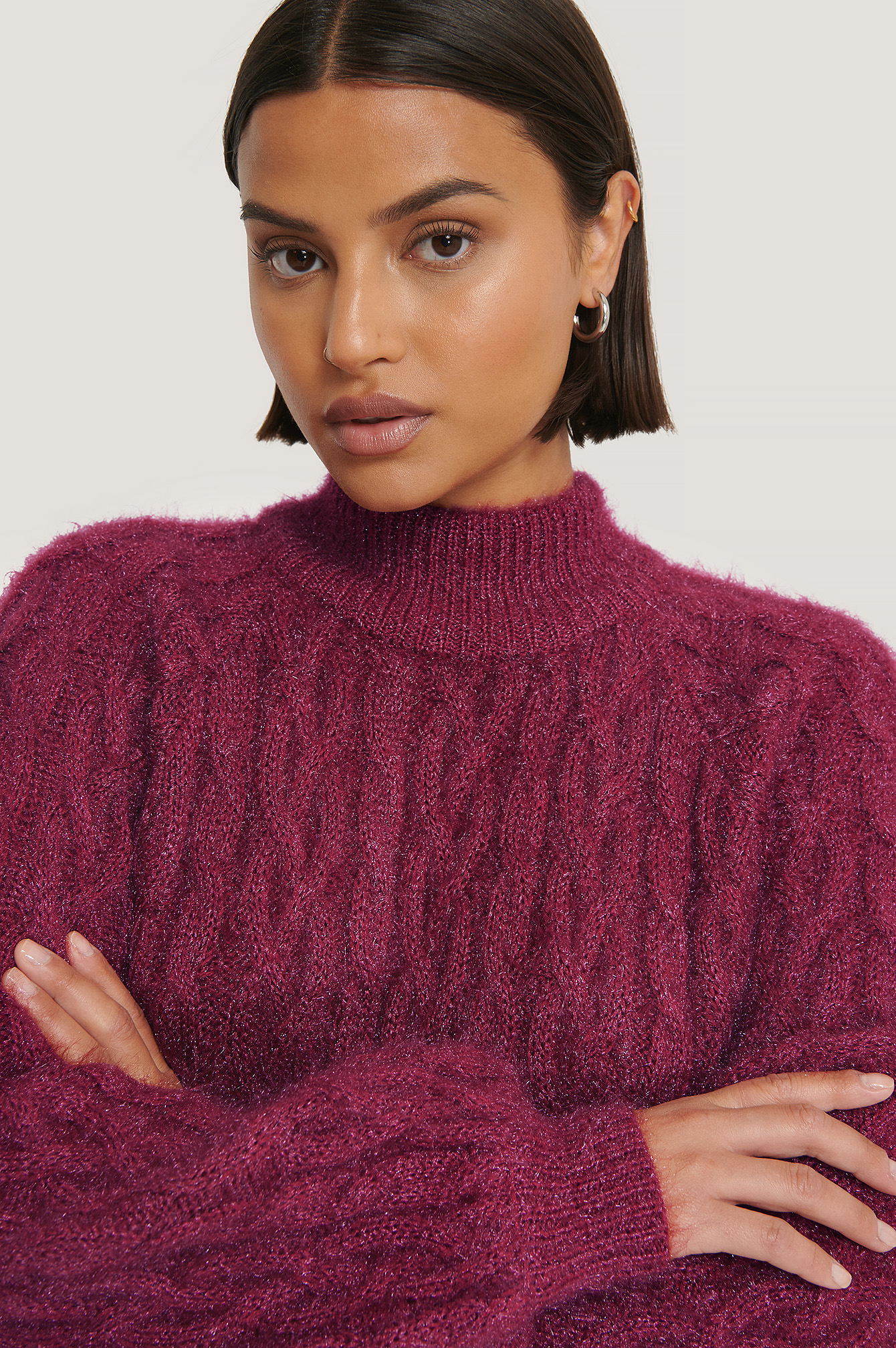 Cable Hairy Knitted Sweater Pink | na-kdlounge.com