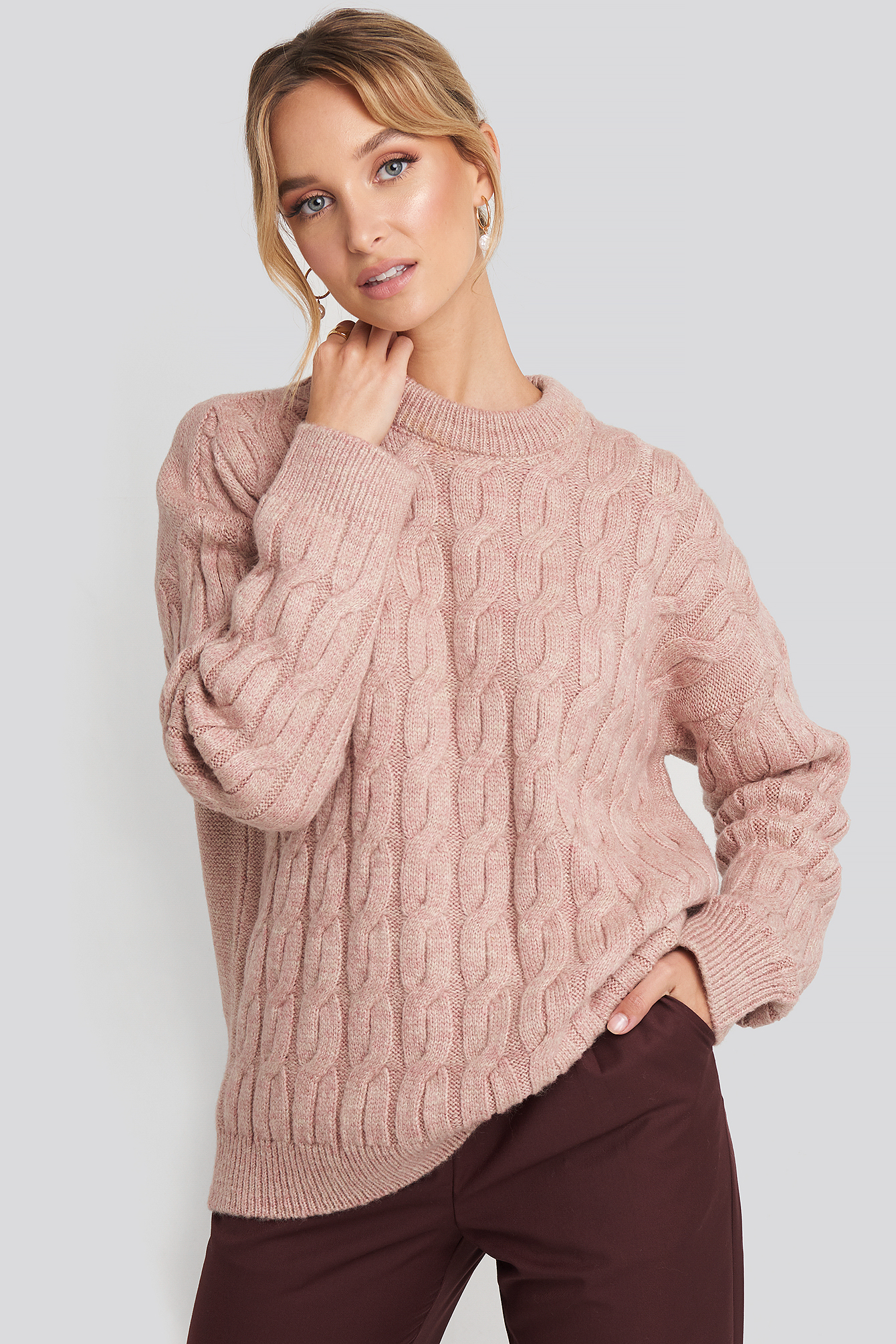 Cable Knitted Oversized Sweater Pink