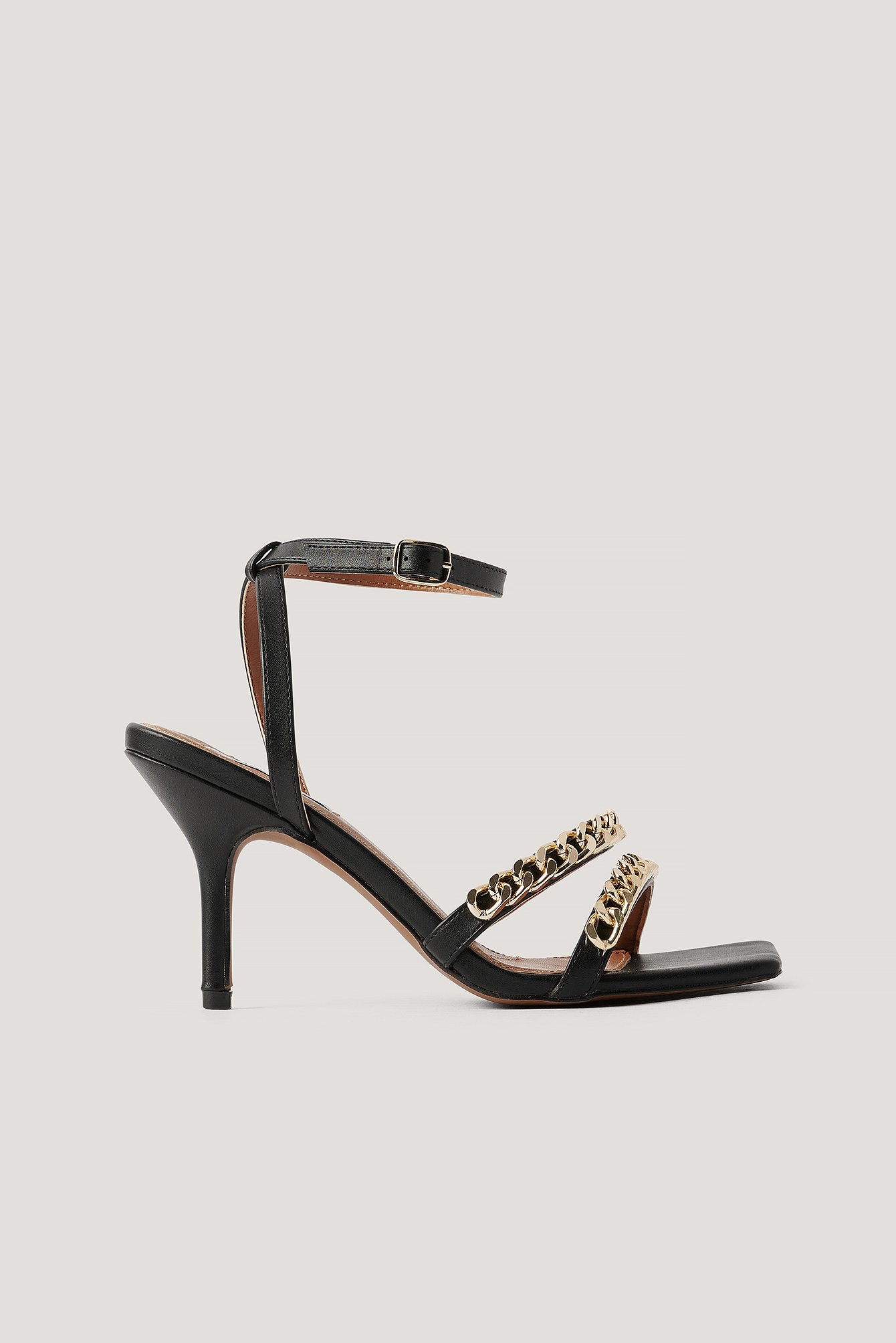 Chunky Chain Strappy Heels Black | na-kdlounge.com