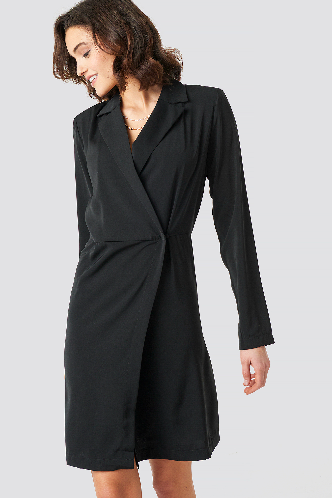 Collared Wrap Over Midi Dress Black | na-kdlounge.com