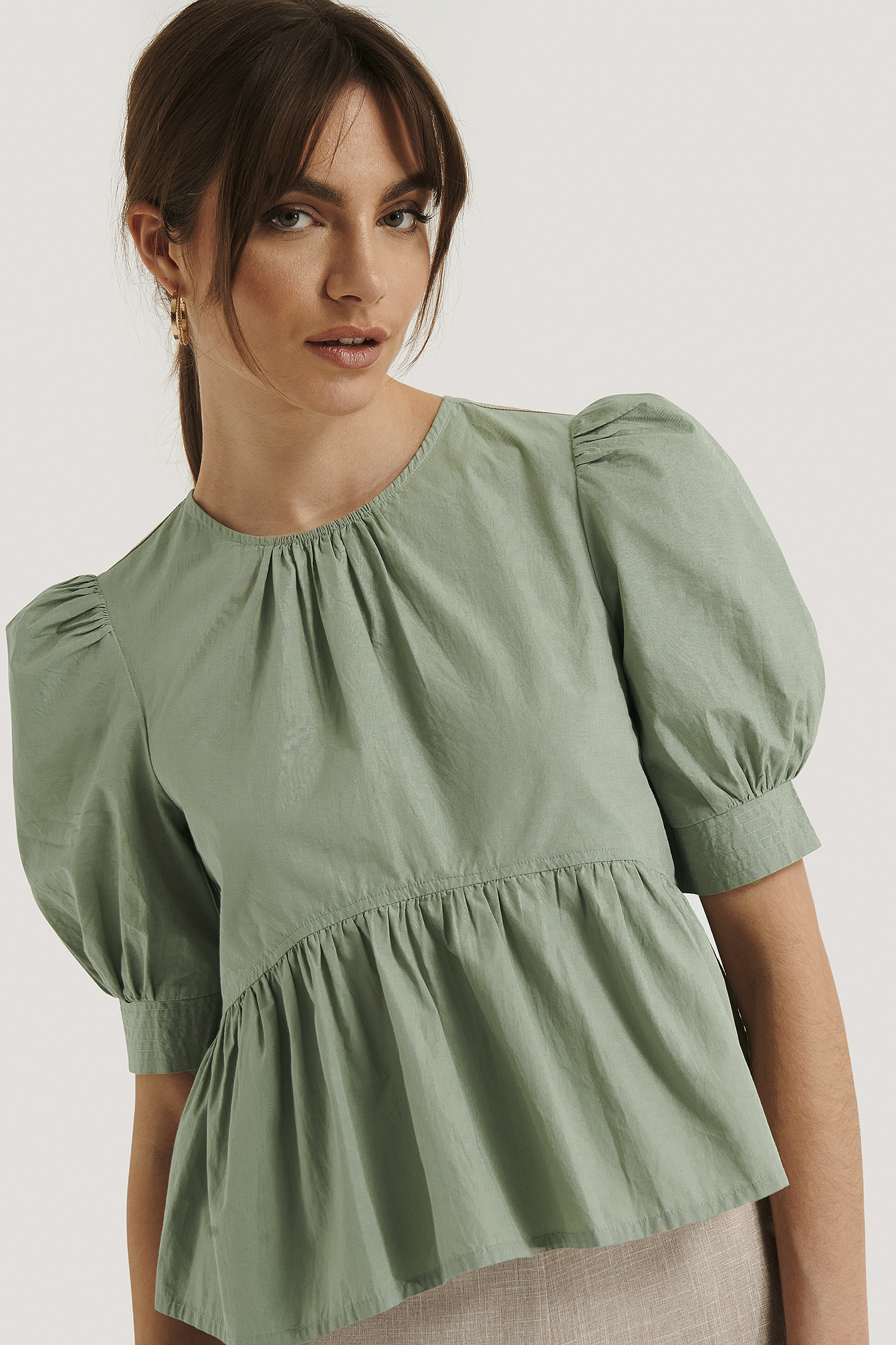 Cotton Puff Sleeve Blouse Green | na-kdlounge.com