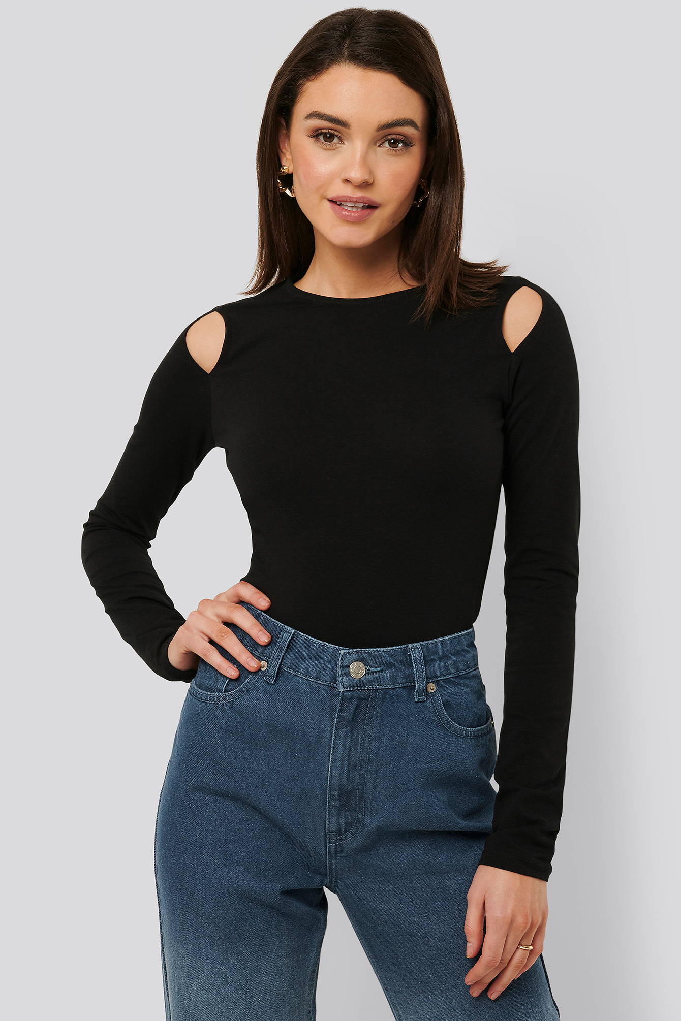 Cut Out Round Neck Top Black | na-kdlounge.com