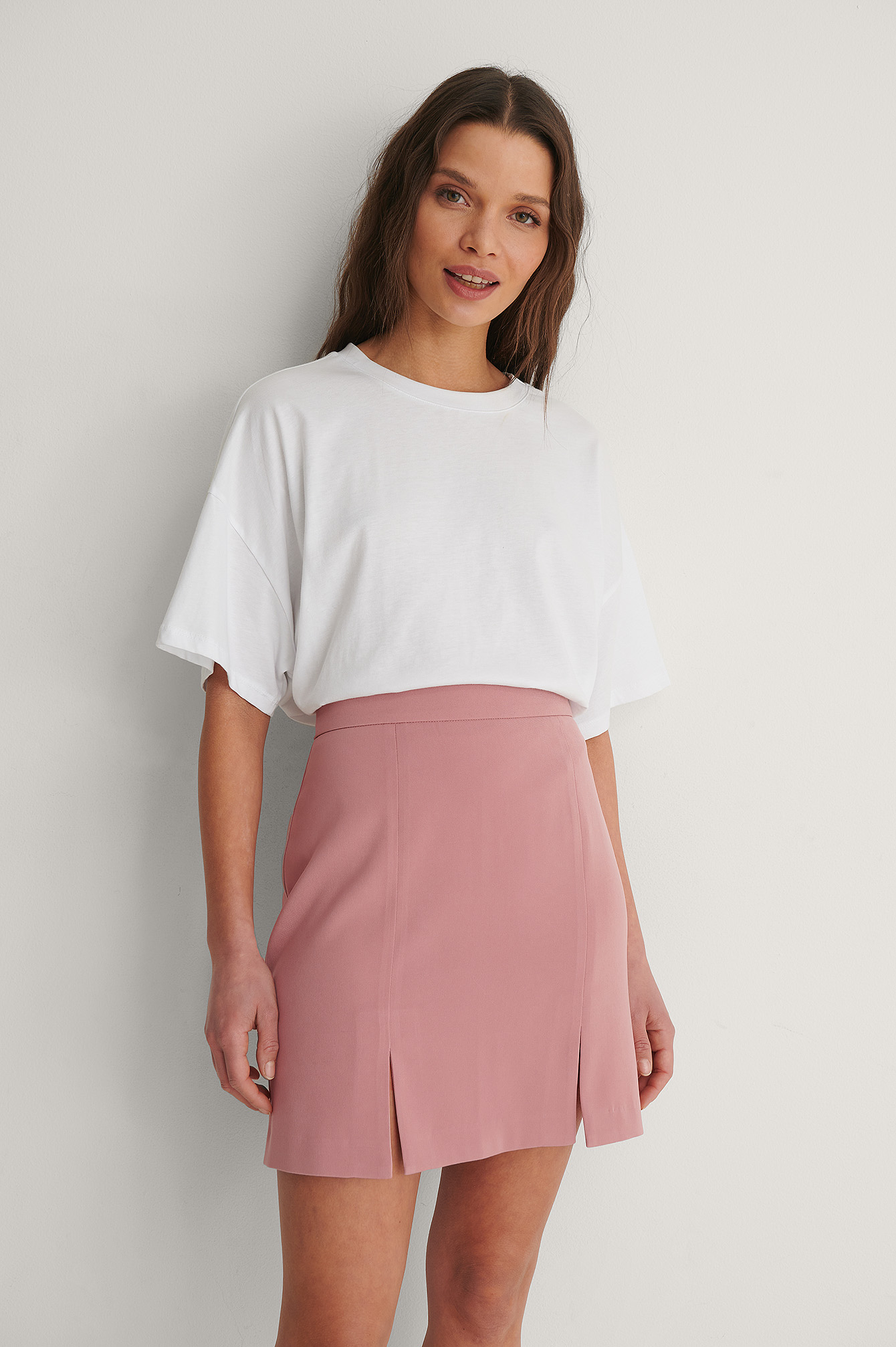 white mini skirt with slits