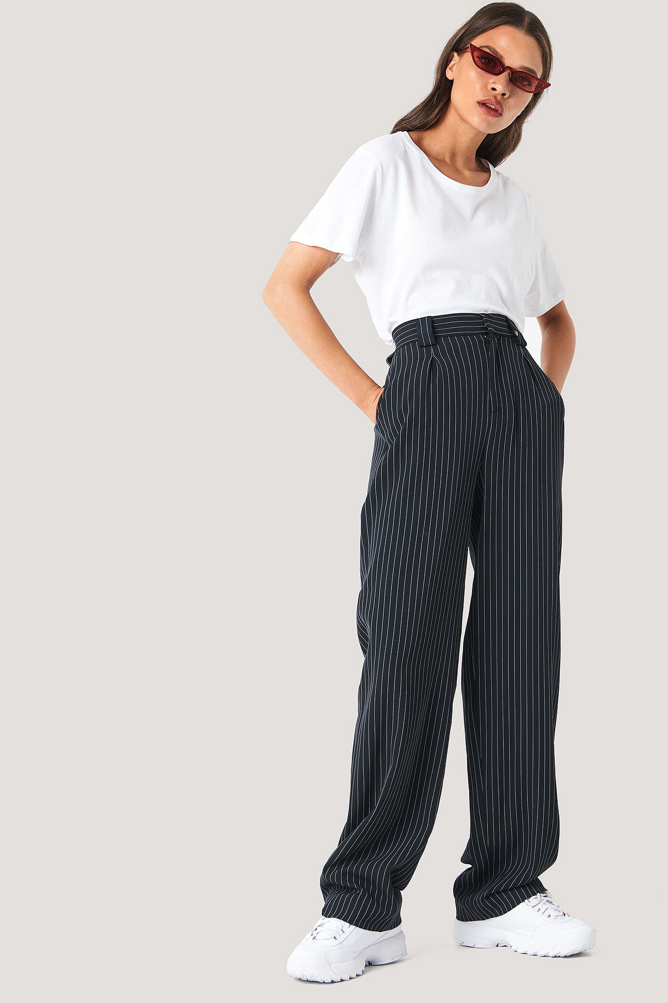 black striped flared trousers