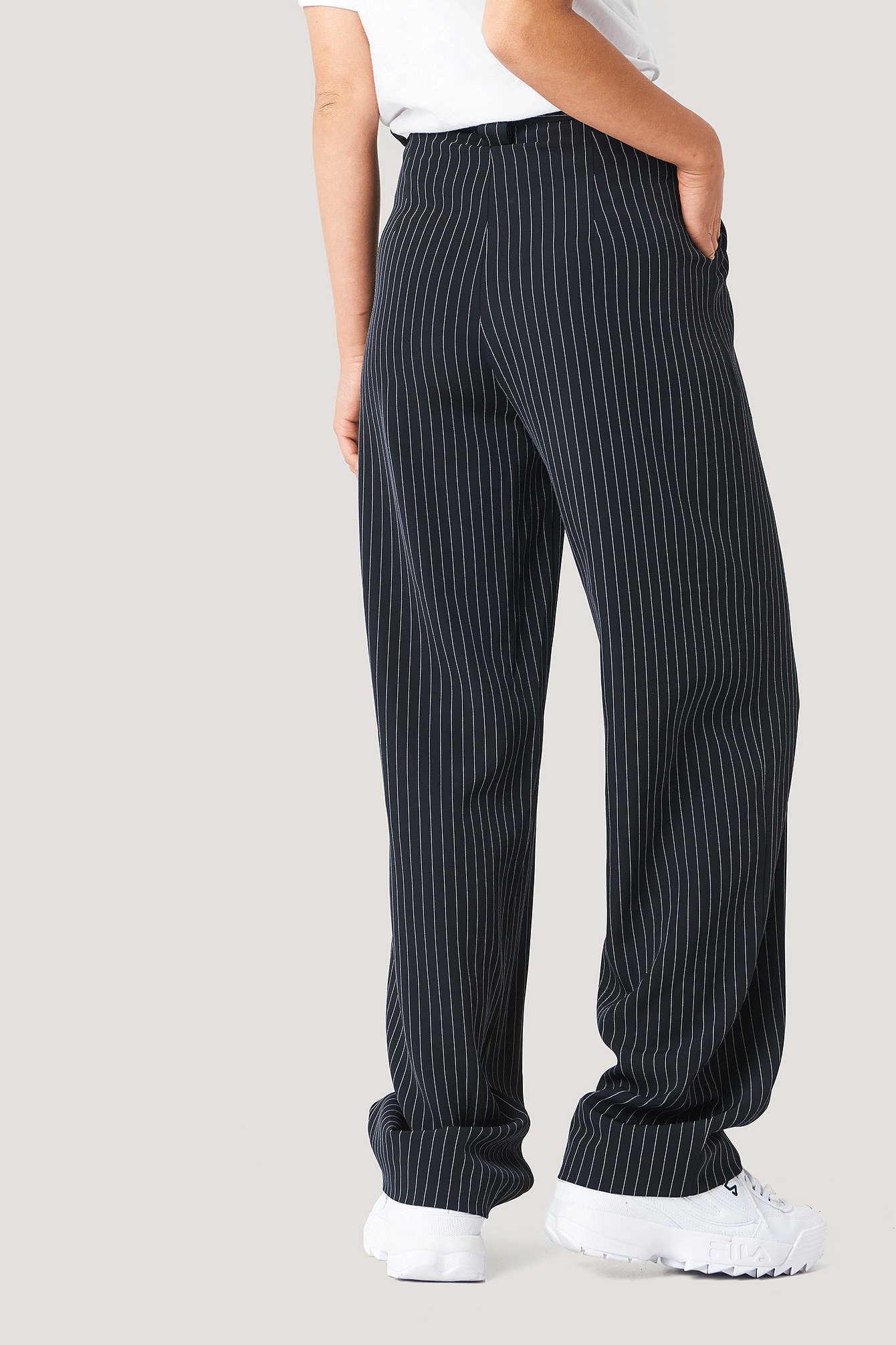 black striped flared trousers