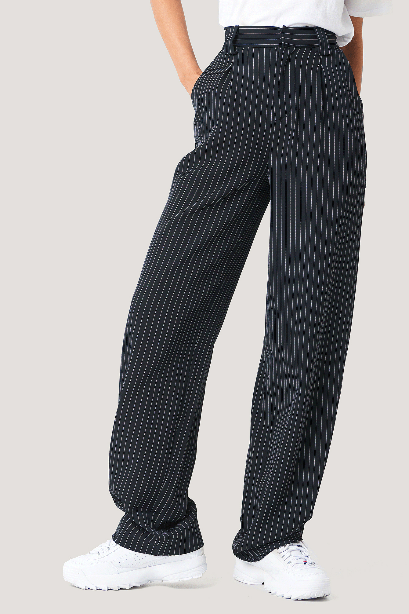 black striped flared trousers