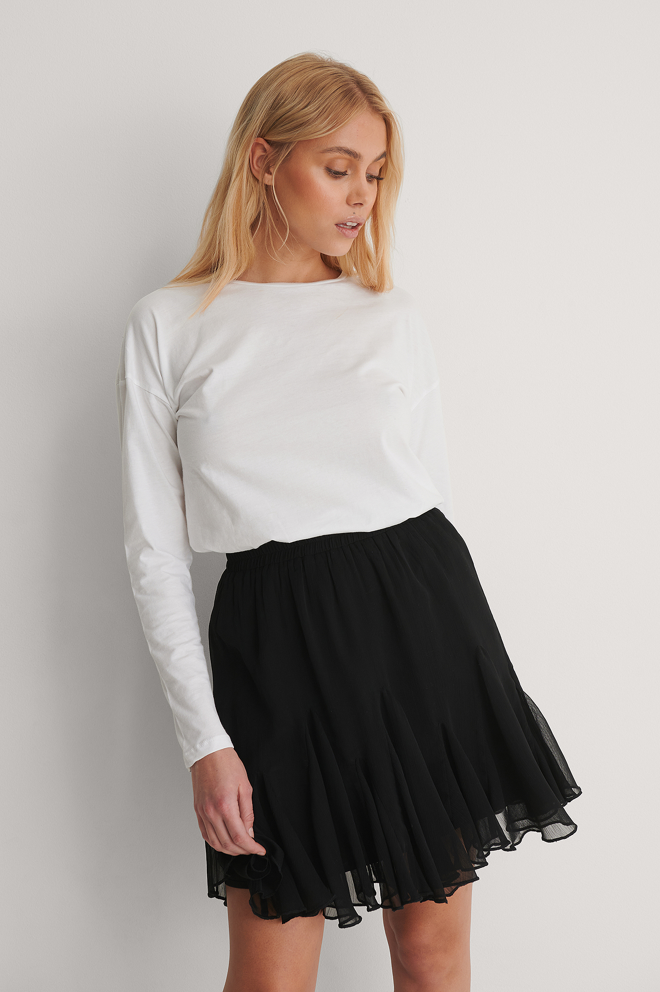 white flowy mini skirt