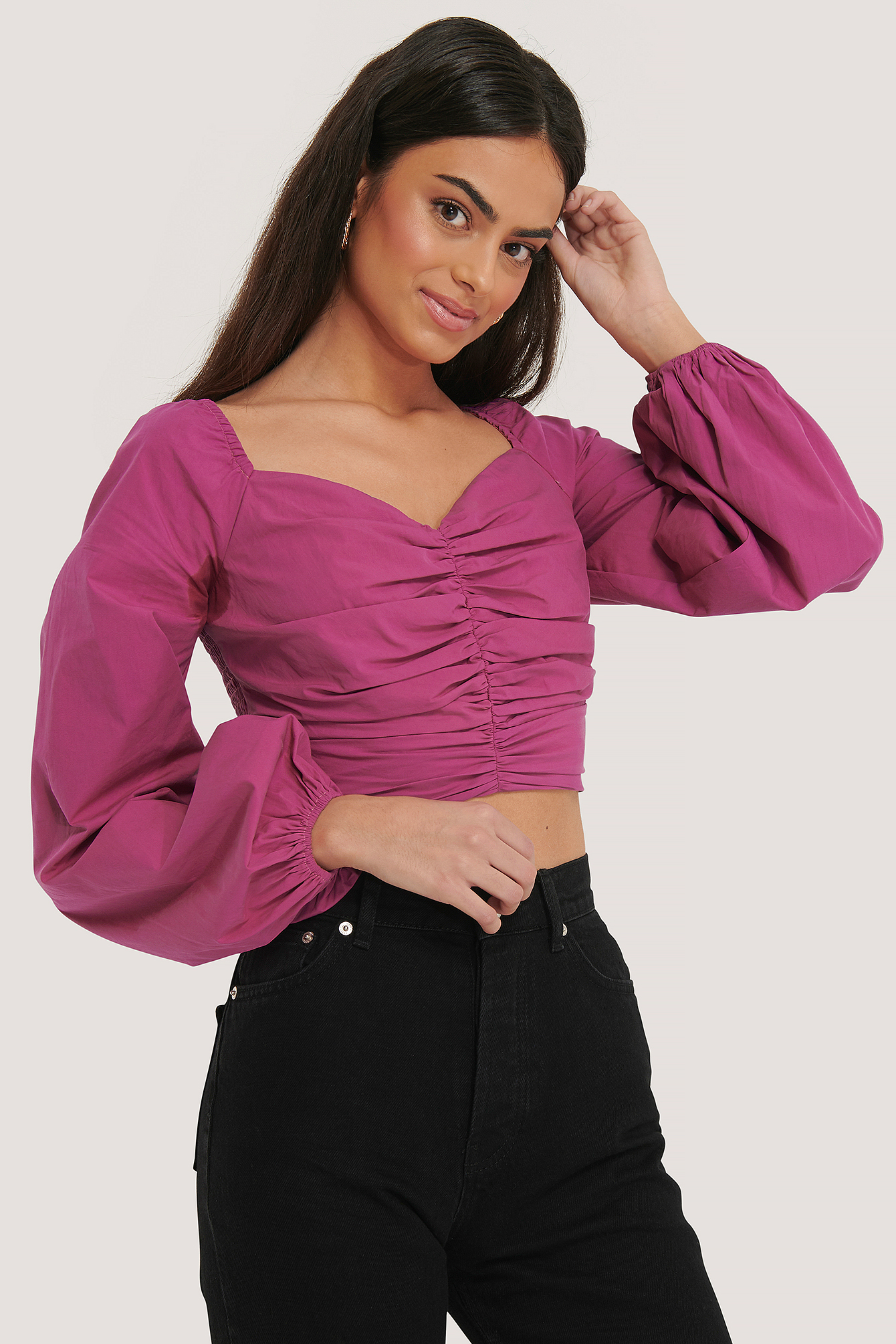 Gathered Front Cotton Blouse Pink | na-kdlounge.com