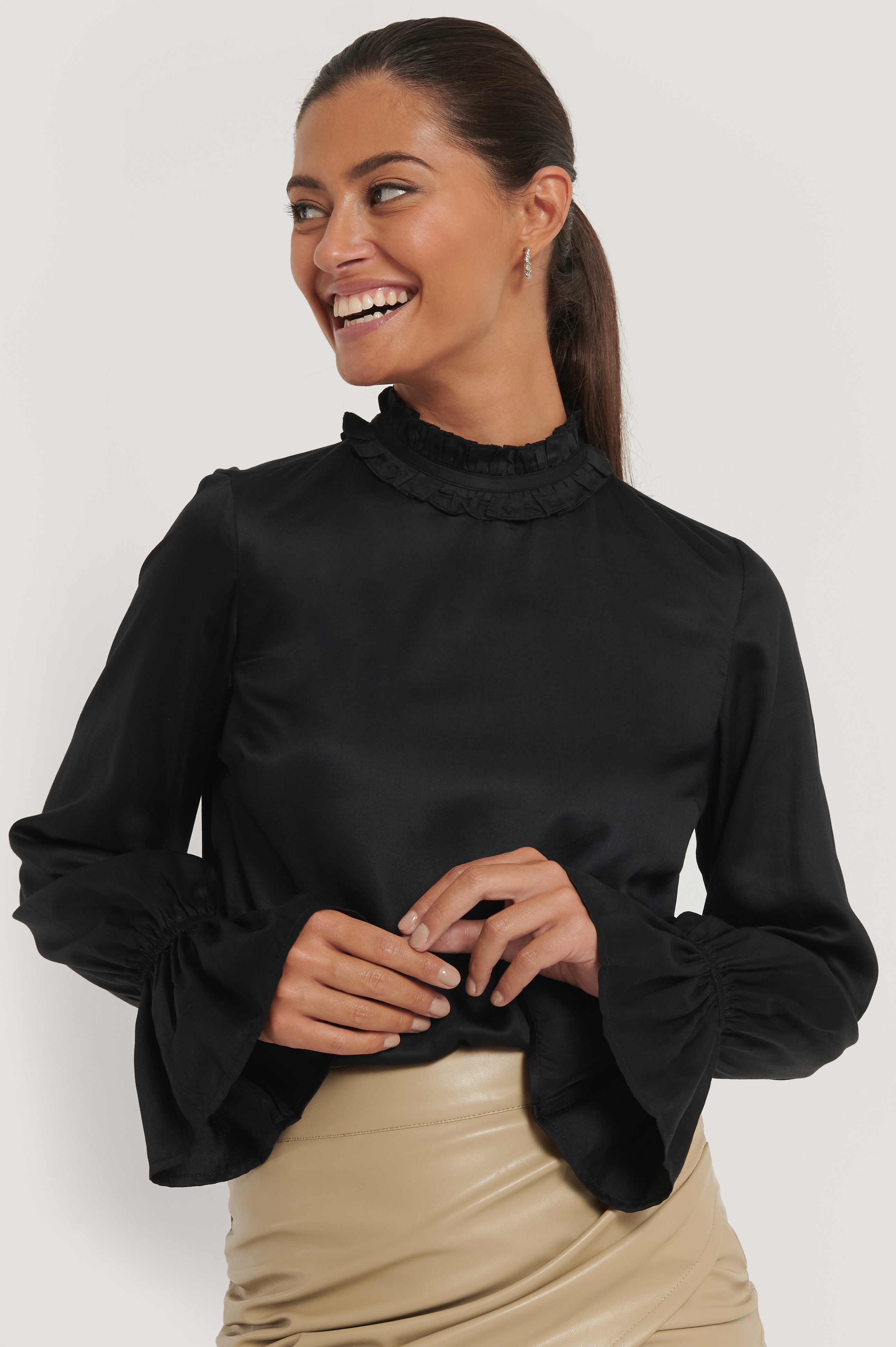 black high neck blouse long sleeve