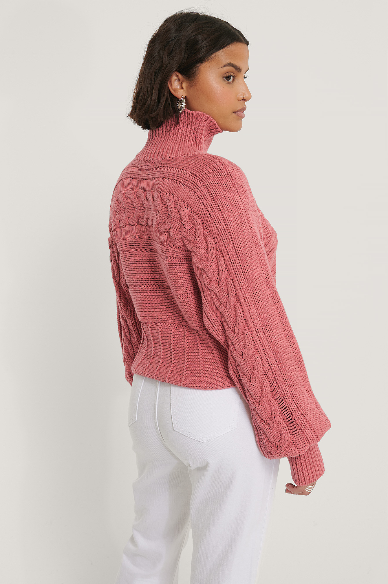 high neck pink sweater