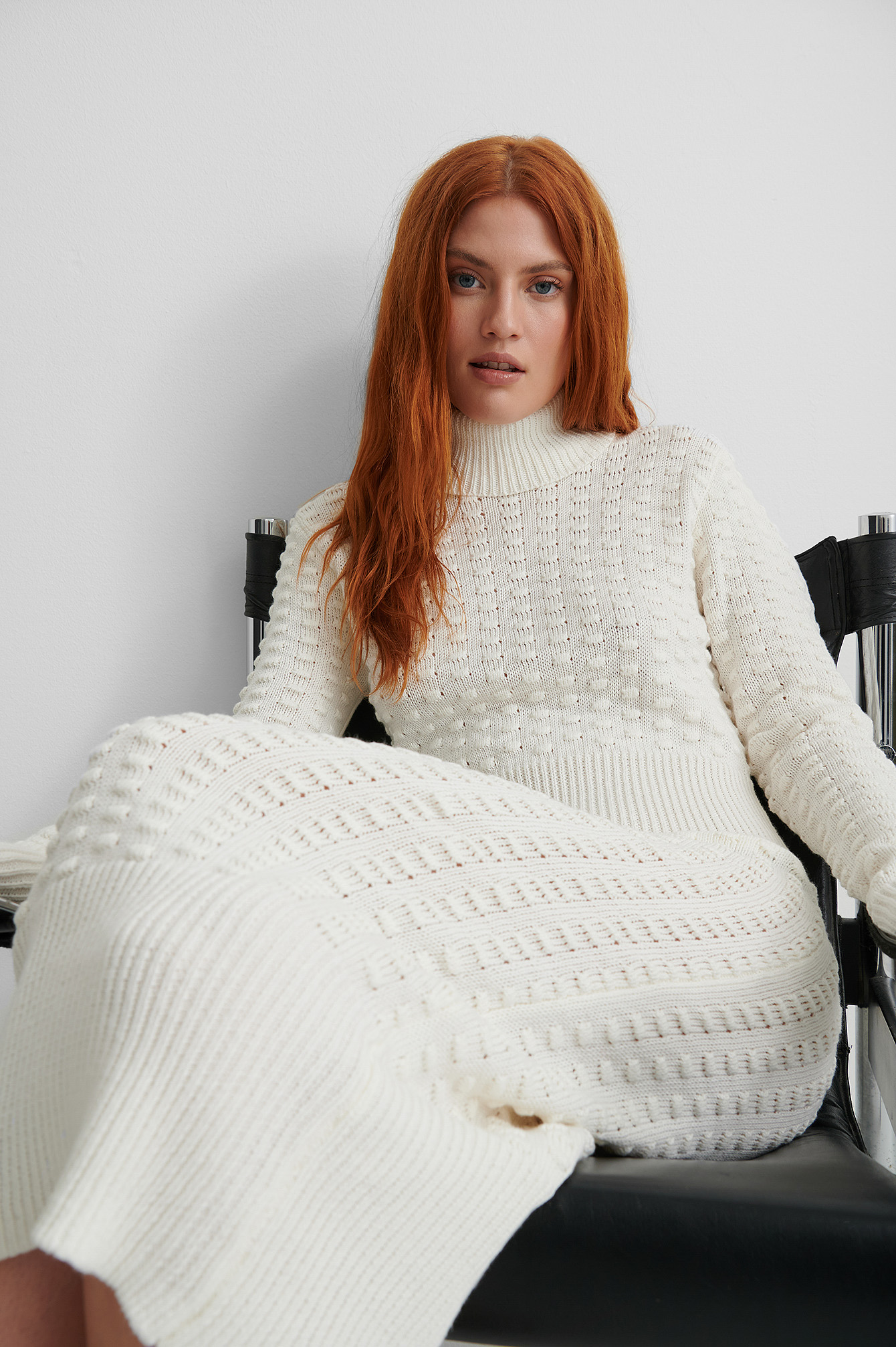 High Neck Knitted Dress Offwhite