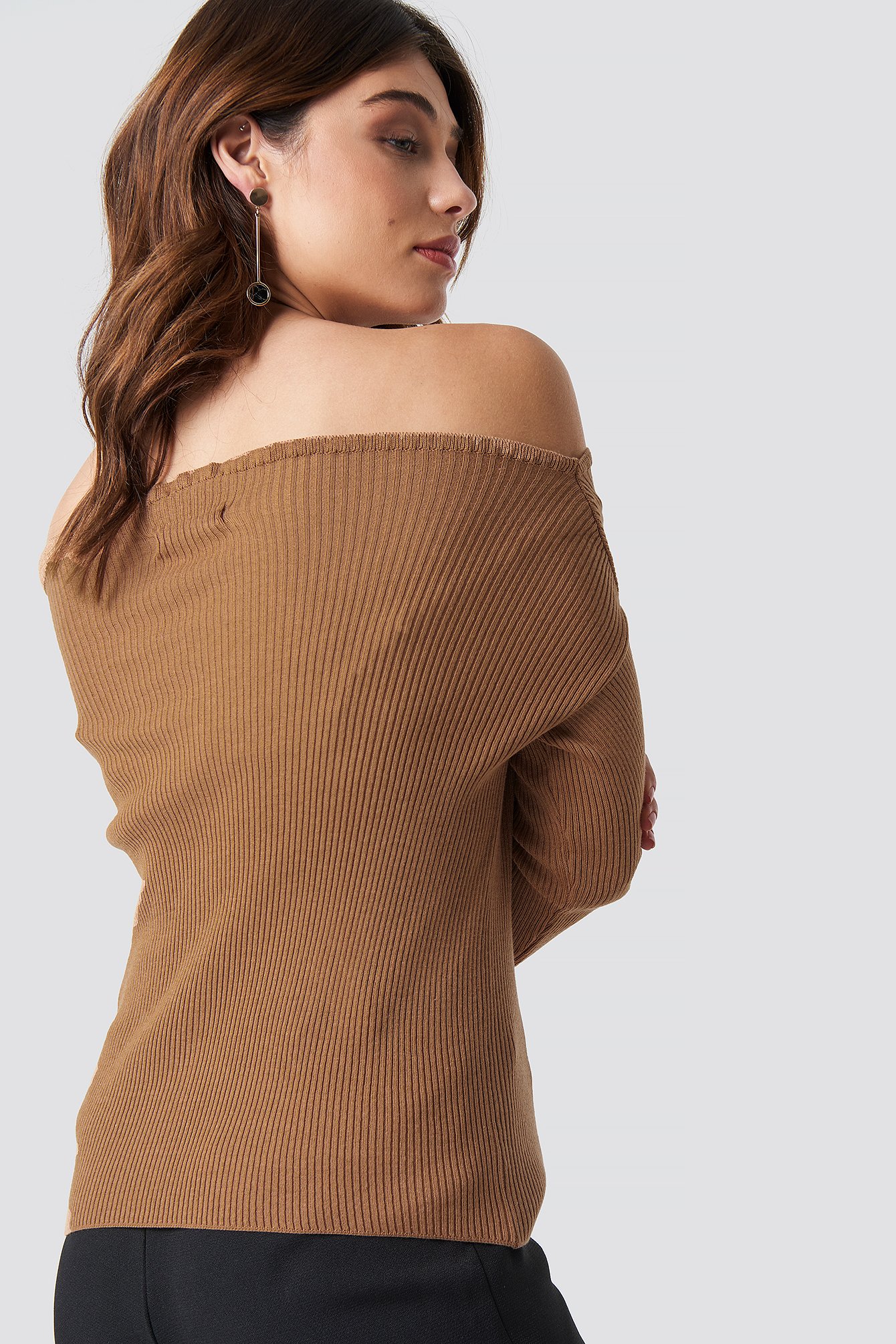 tan off shoulder sweater