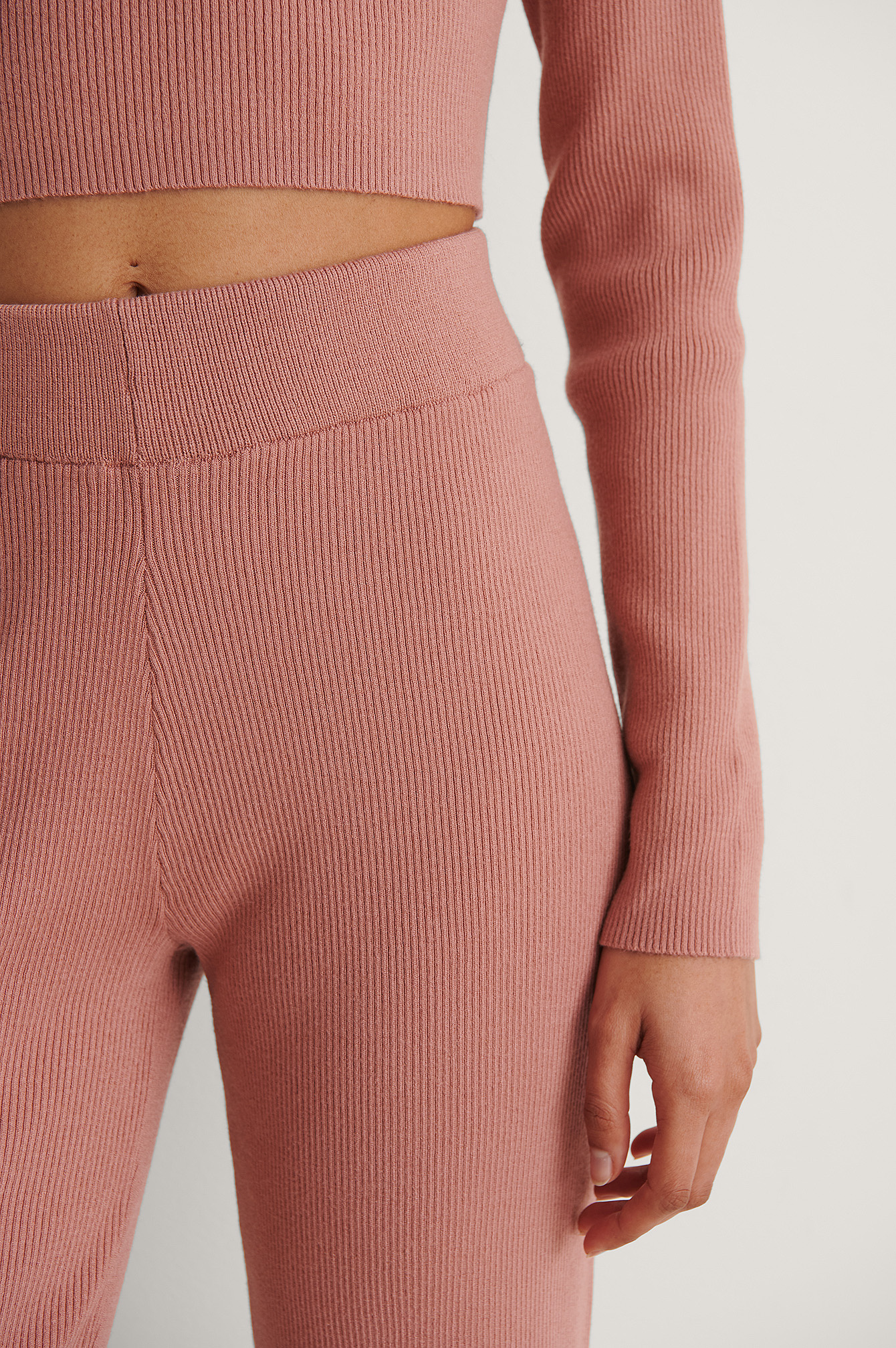 Knitted Ribbed High Waist Pants Pink