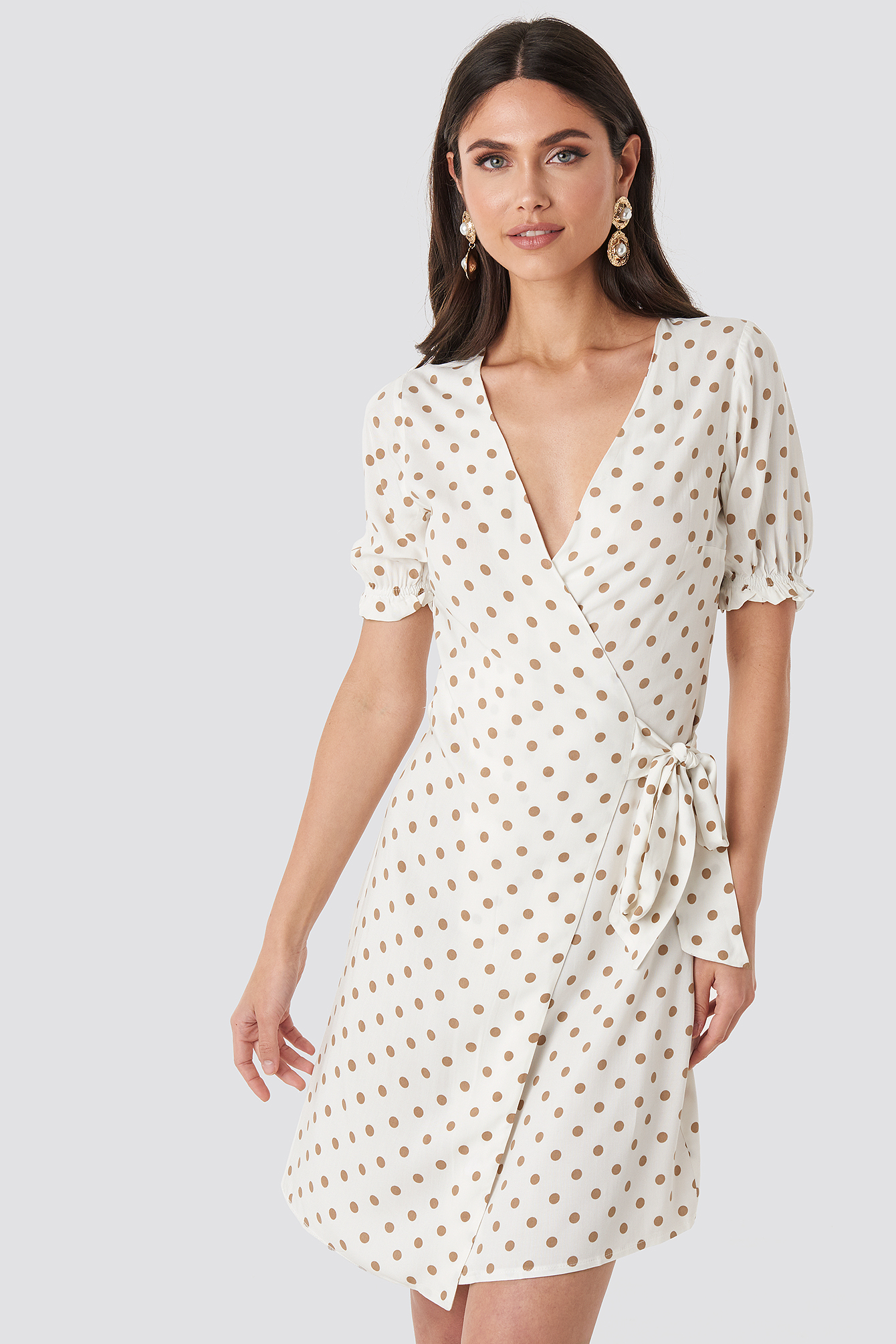 Overlap Dotted Dress White | na-kdlounge.com
