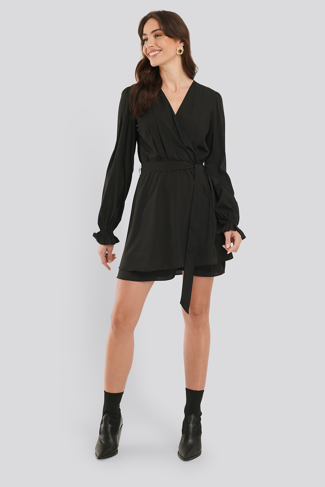 Overlap Draped Mini Dress Black | na-kdlounge.com