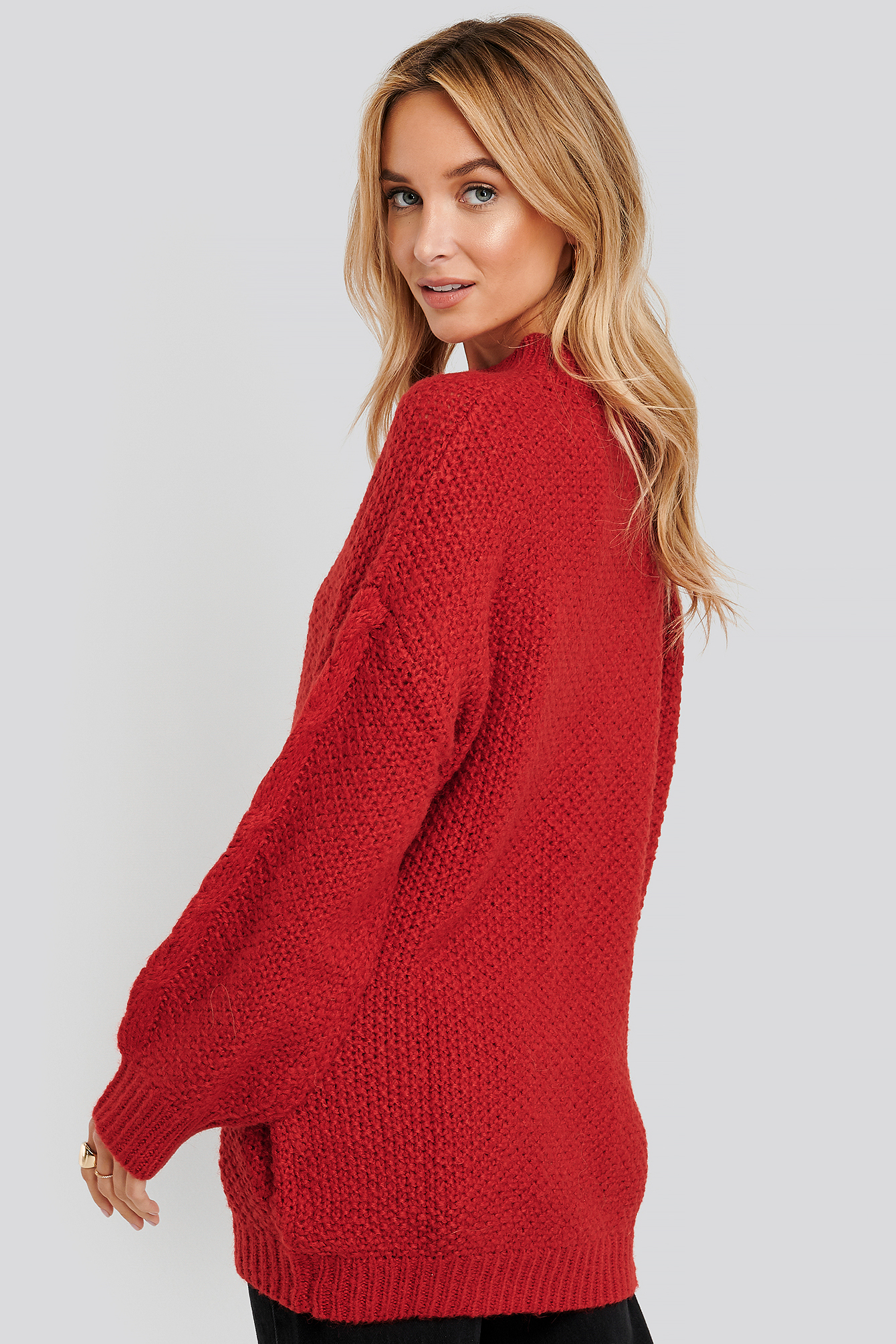 Oversized Cable Knitted Sweater Red