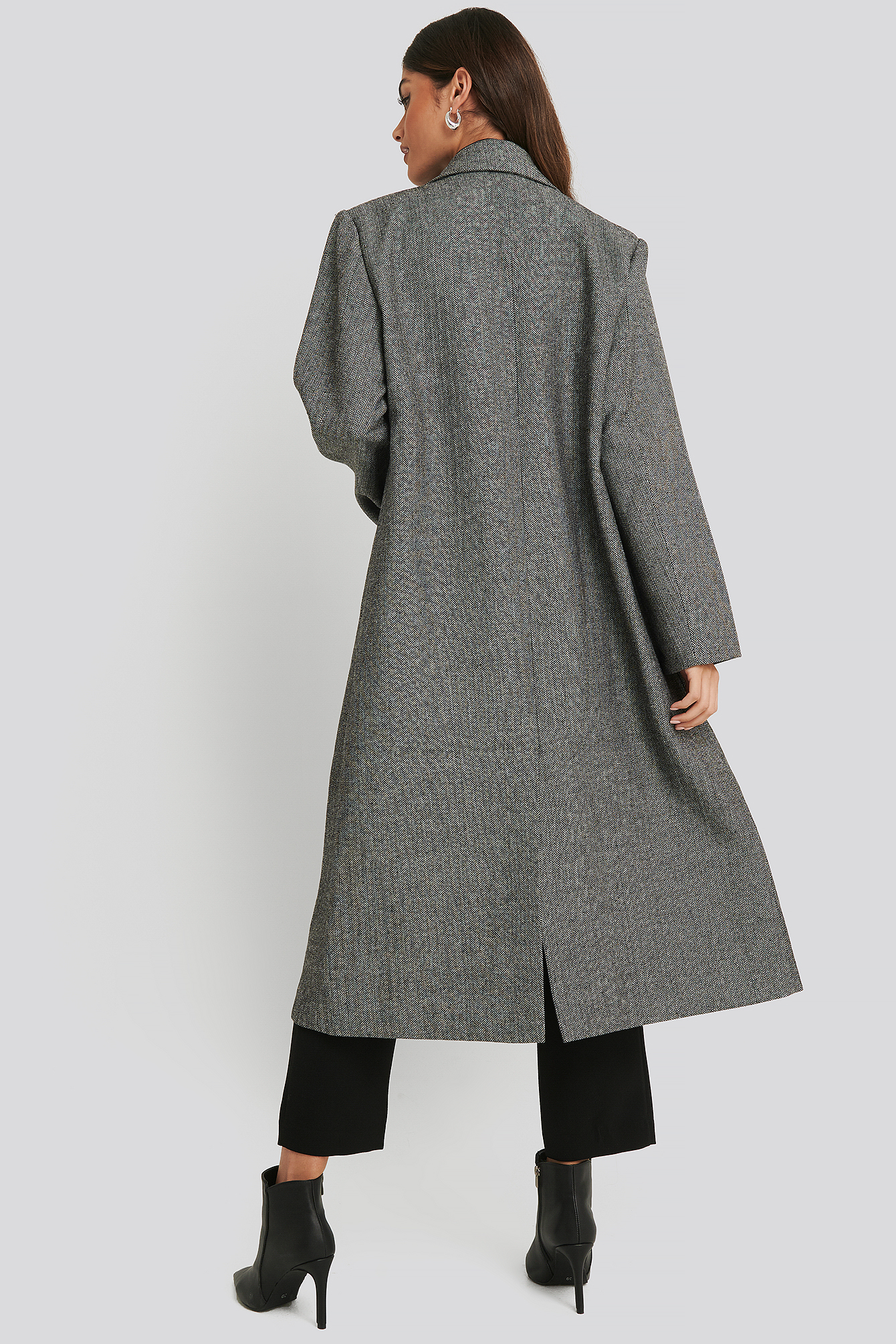 Oversized Herringbone Coat Szary