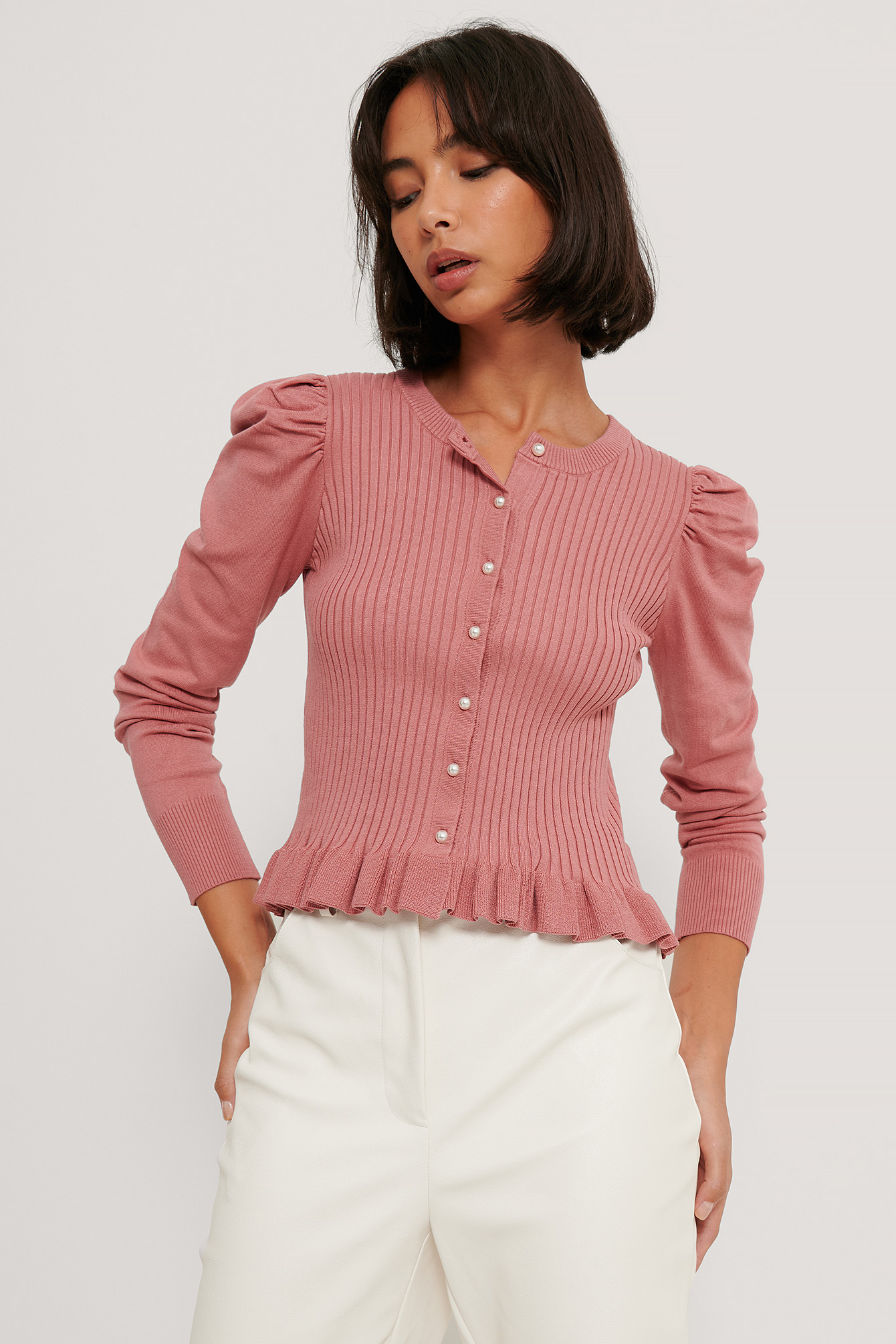 revolve pearl short sleeve cardigan in pink & black