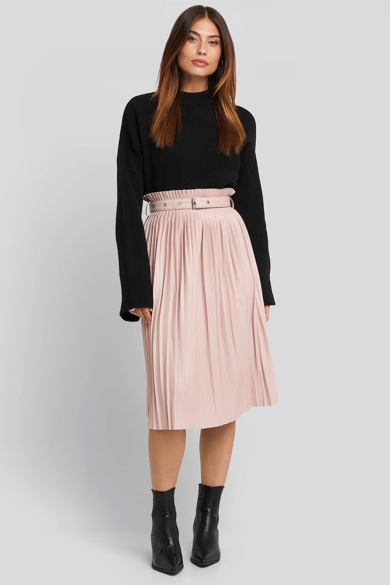 Pleated Pu Belt Skirt Pink | na-kdlounge.com