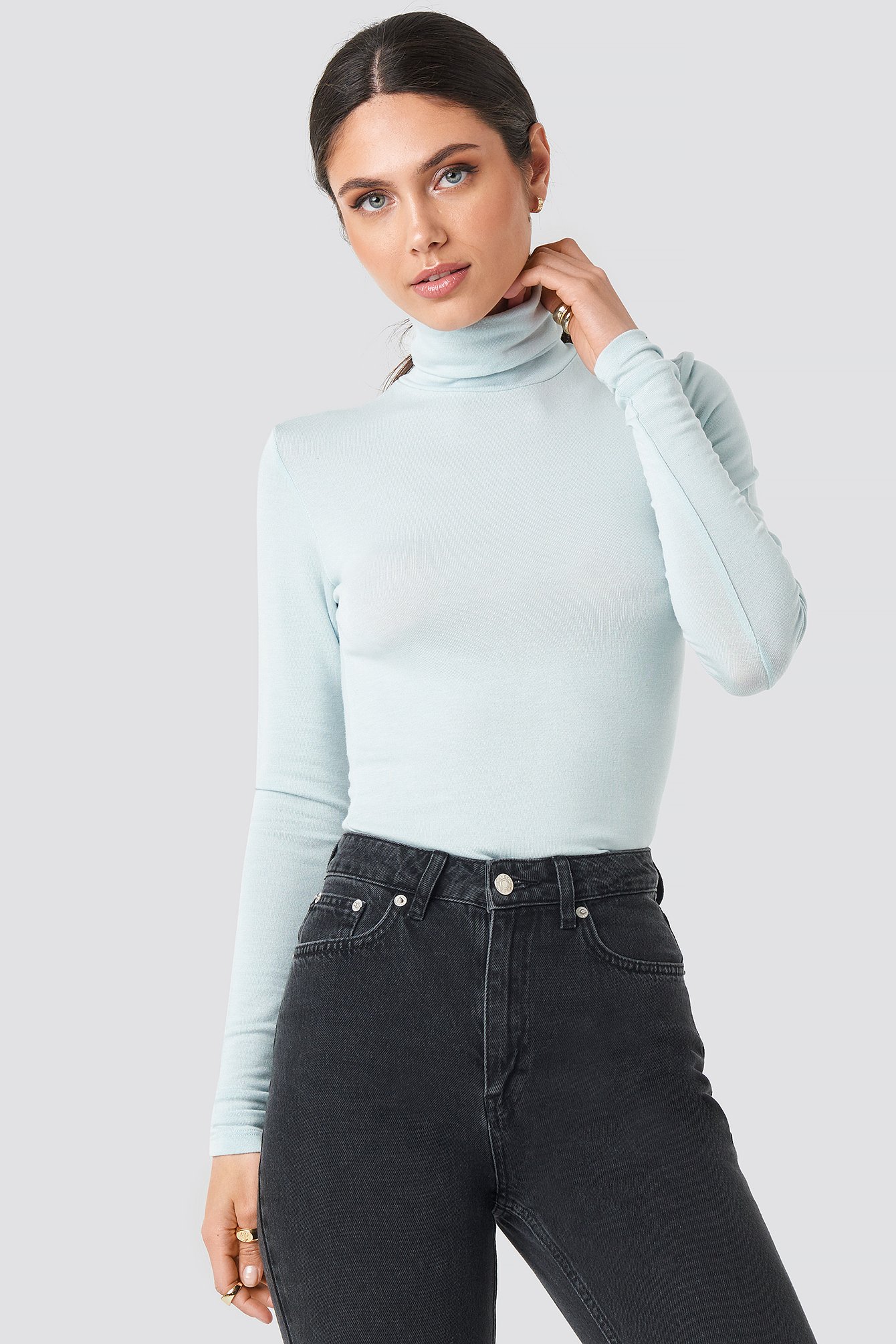 polo neck long sleeve top