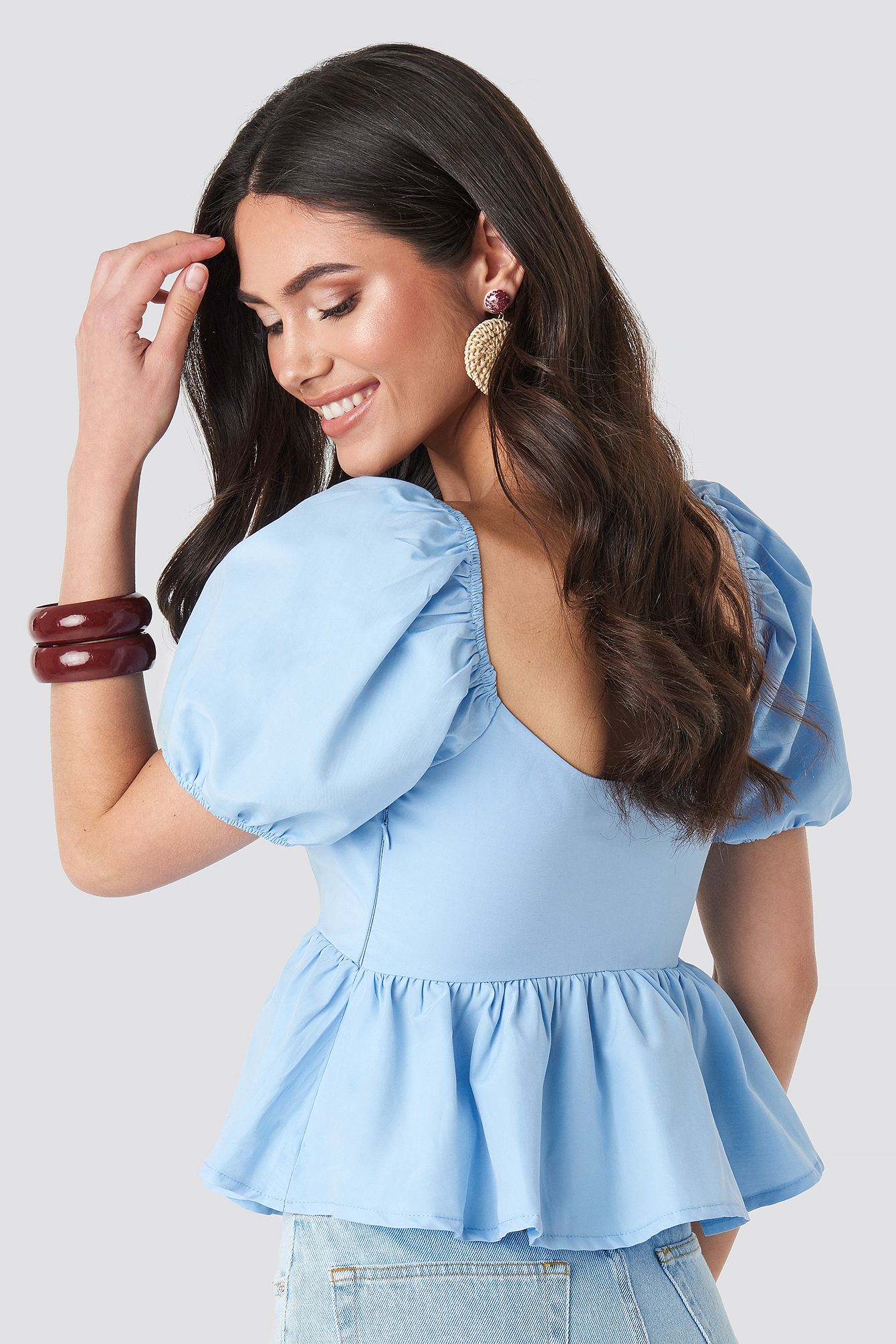 blue peplum top