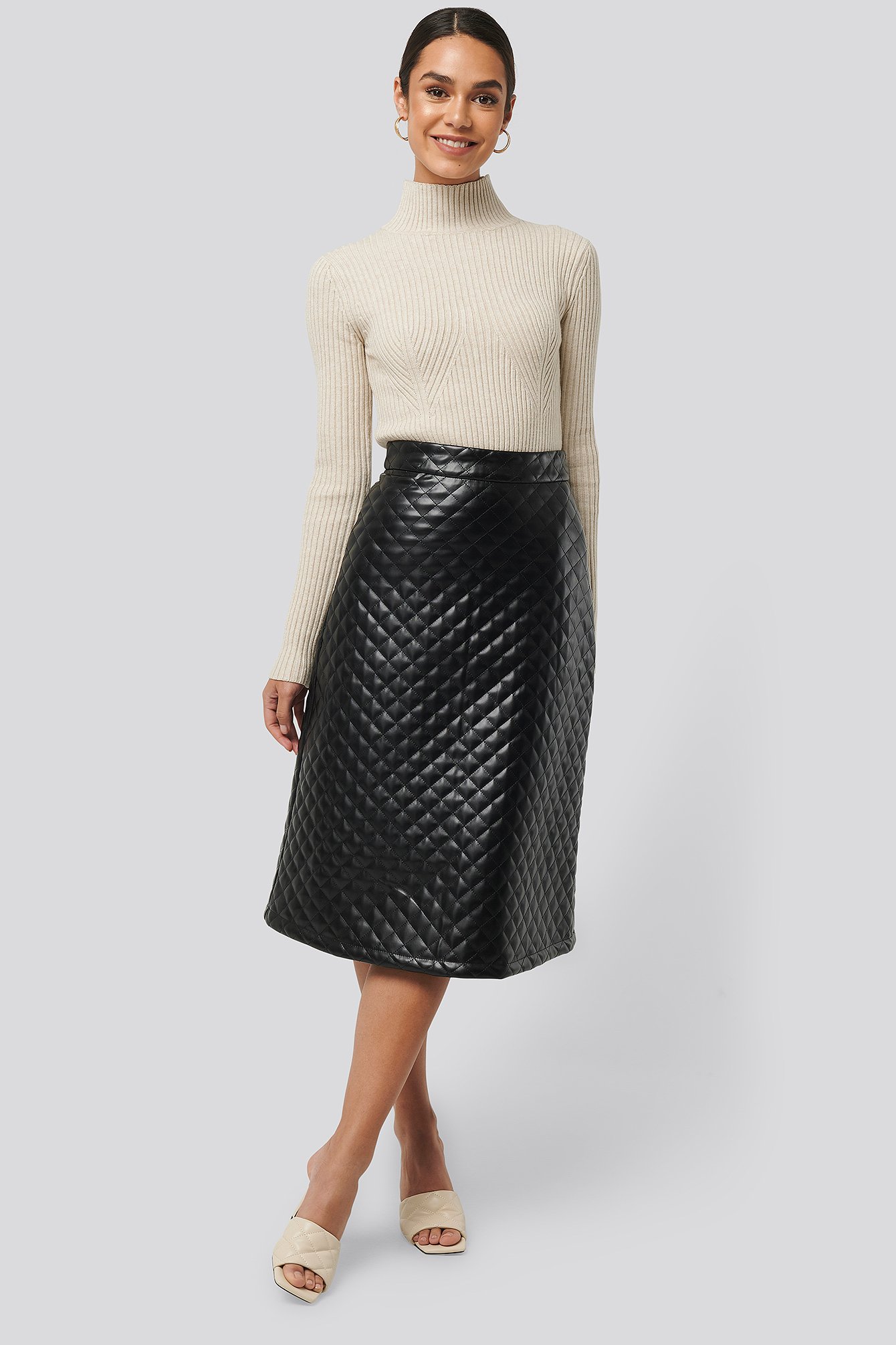 Quilted PU Midi Skirt Black | na 