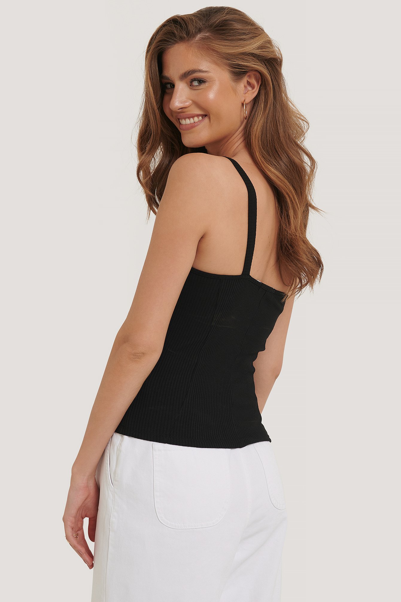 one shoulder black top