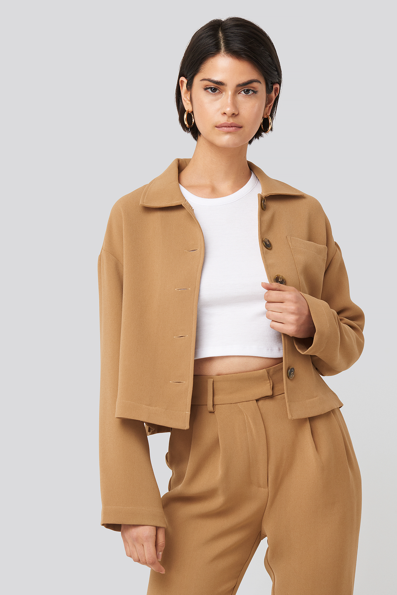 belted overshirt beige