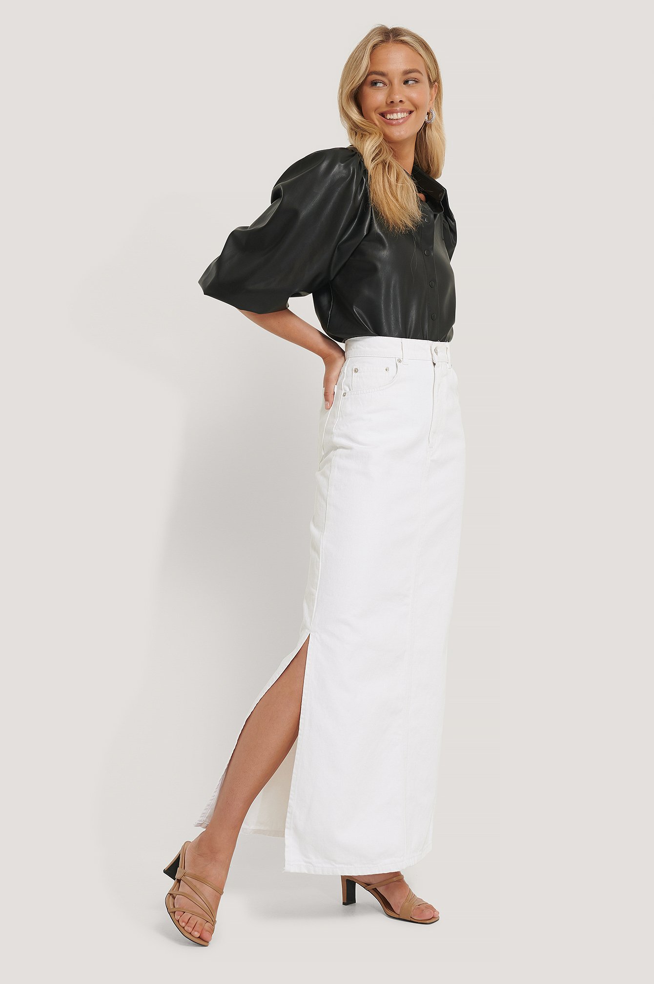 white maxi skirt with side split