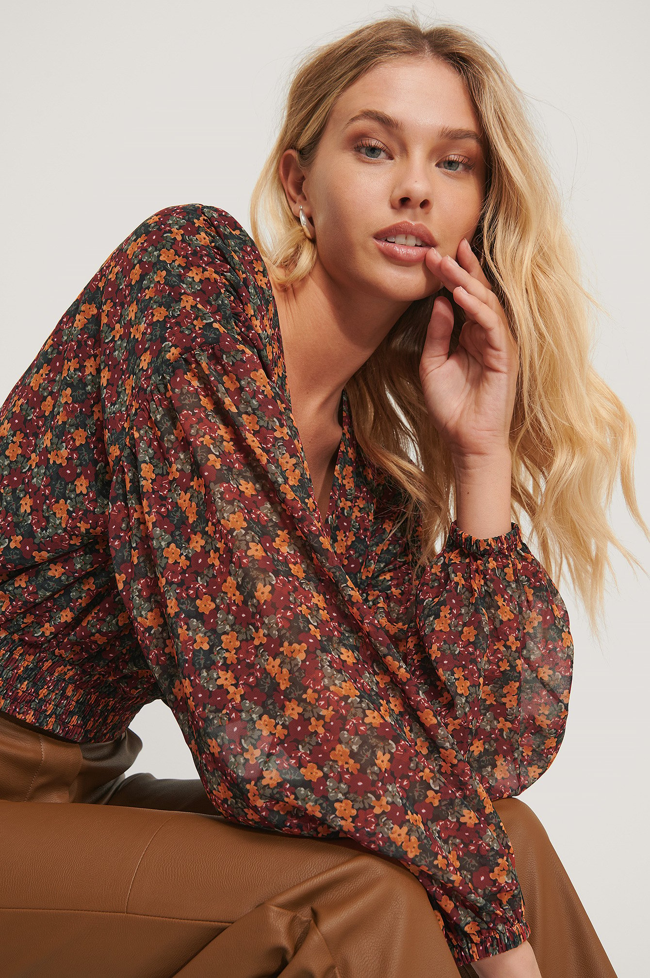 Smocked Waist Loose Blouse Multicolor | na-kdlounge.com