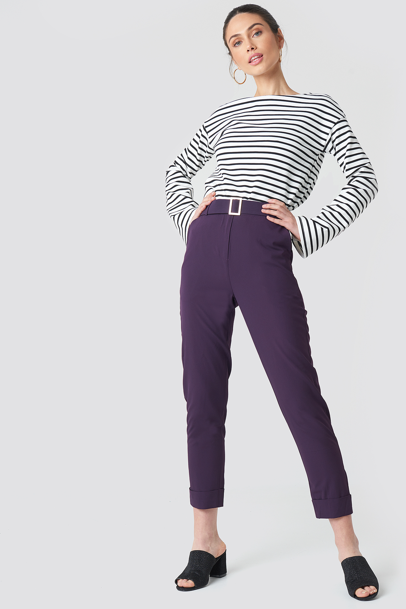 purple belted trousers