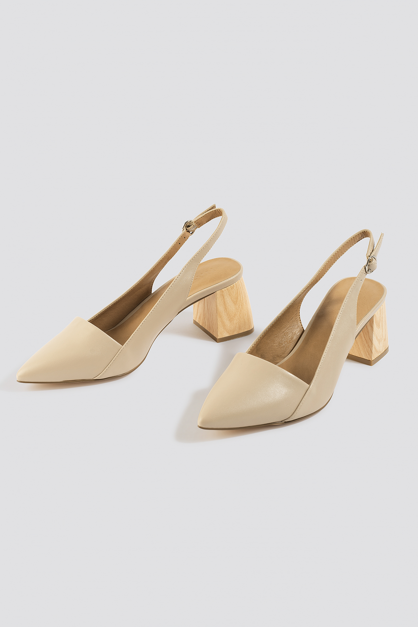 Wooden Heel Slingback Pumps Beige | na-kdlounge.com