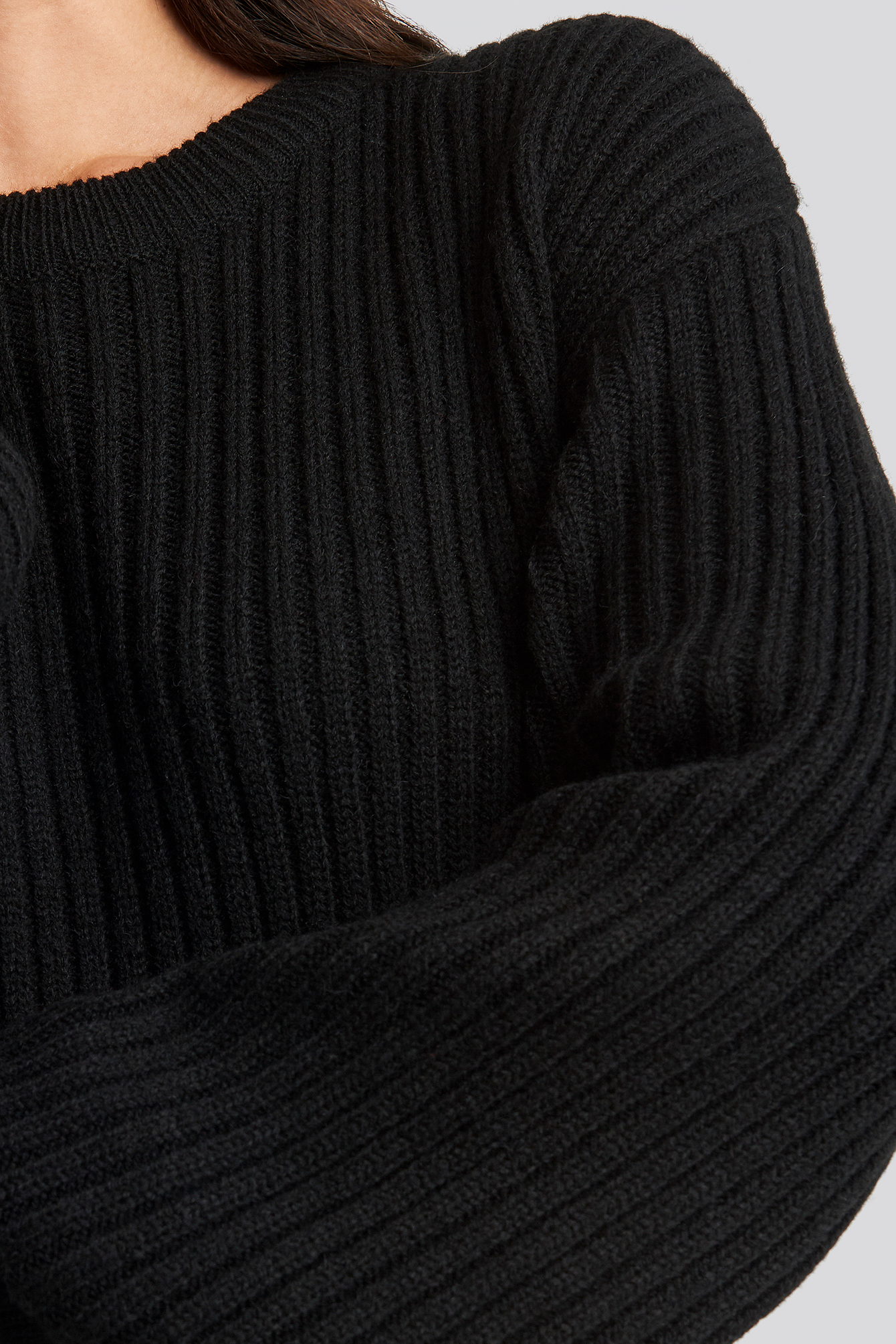 Wool Blend Ribbed Knitted Sweater Czarny | na-kdlounge.com