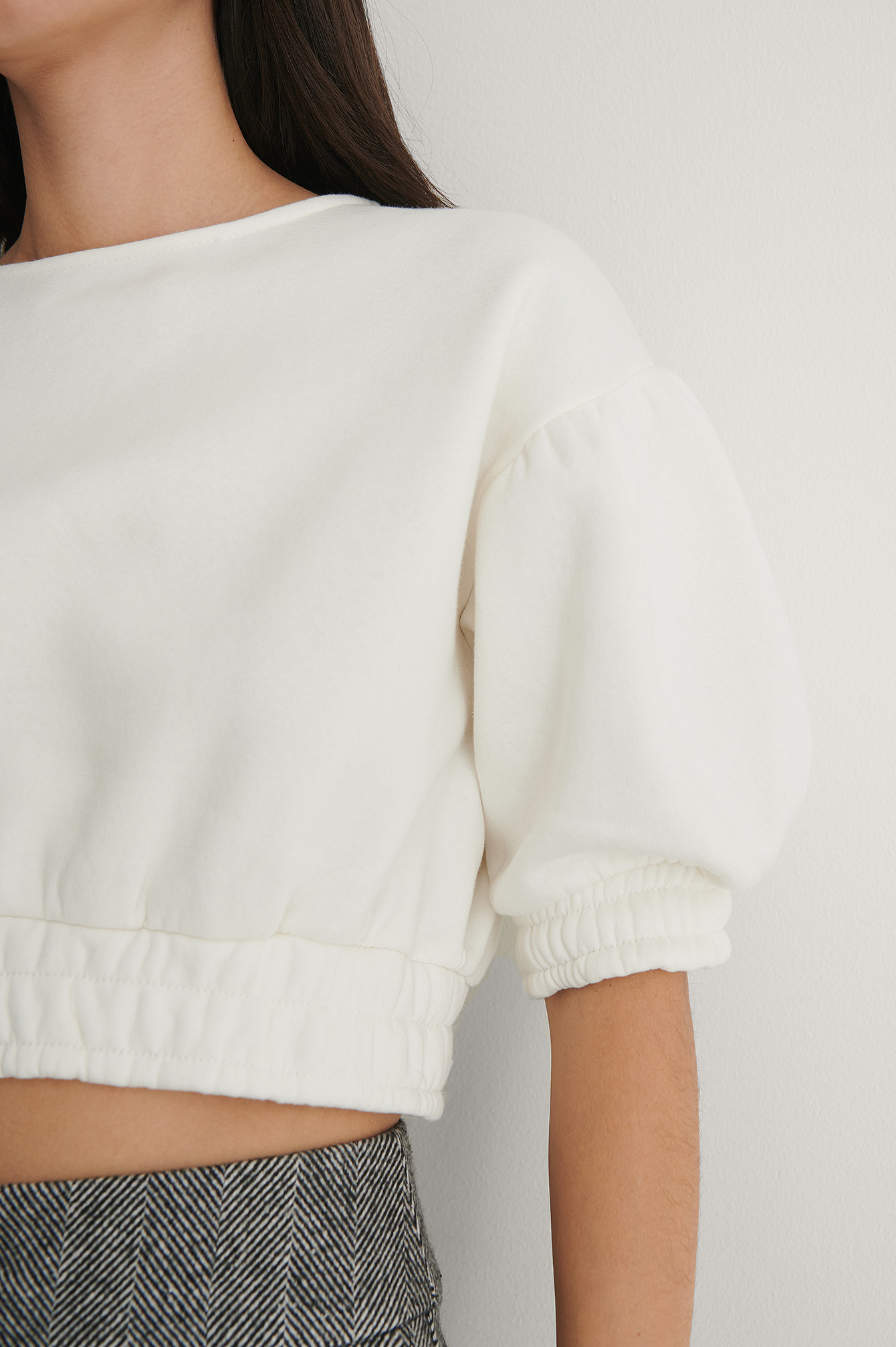 Balloon Sleeve Crop Sweater Offwhite Na