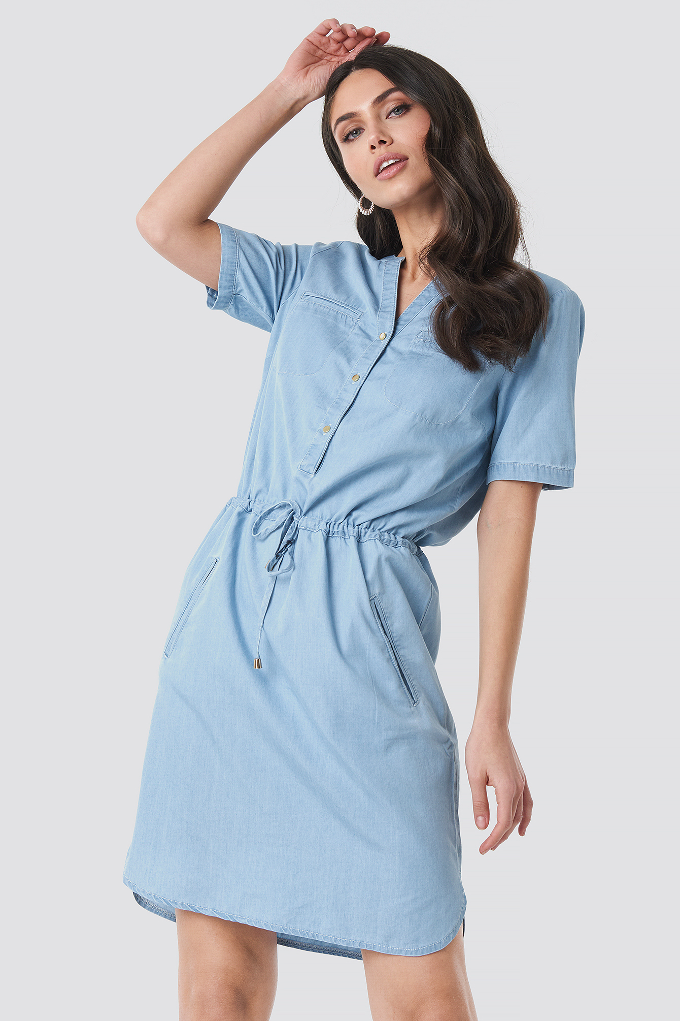 Bound Pocket Denim Dress Blue | na-kdlounge.com