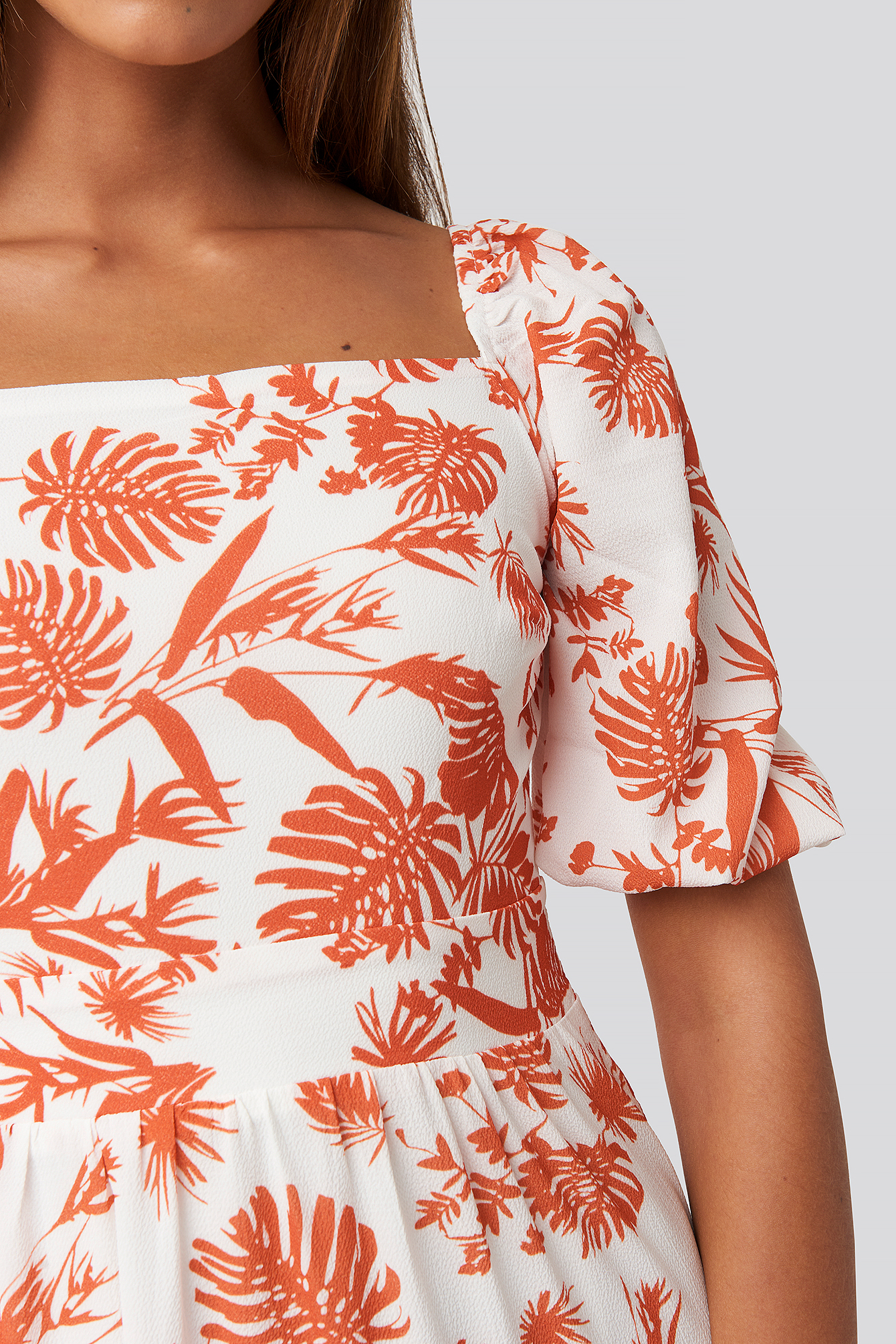 Orange Patterned Midi Dress White